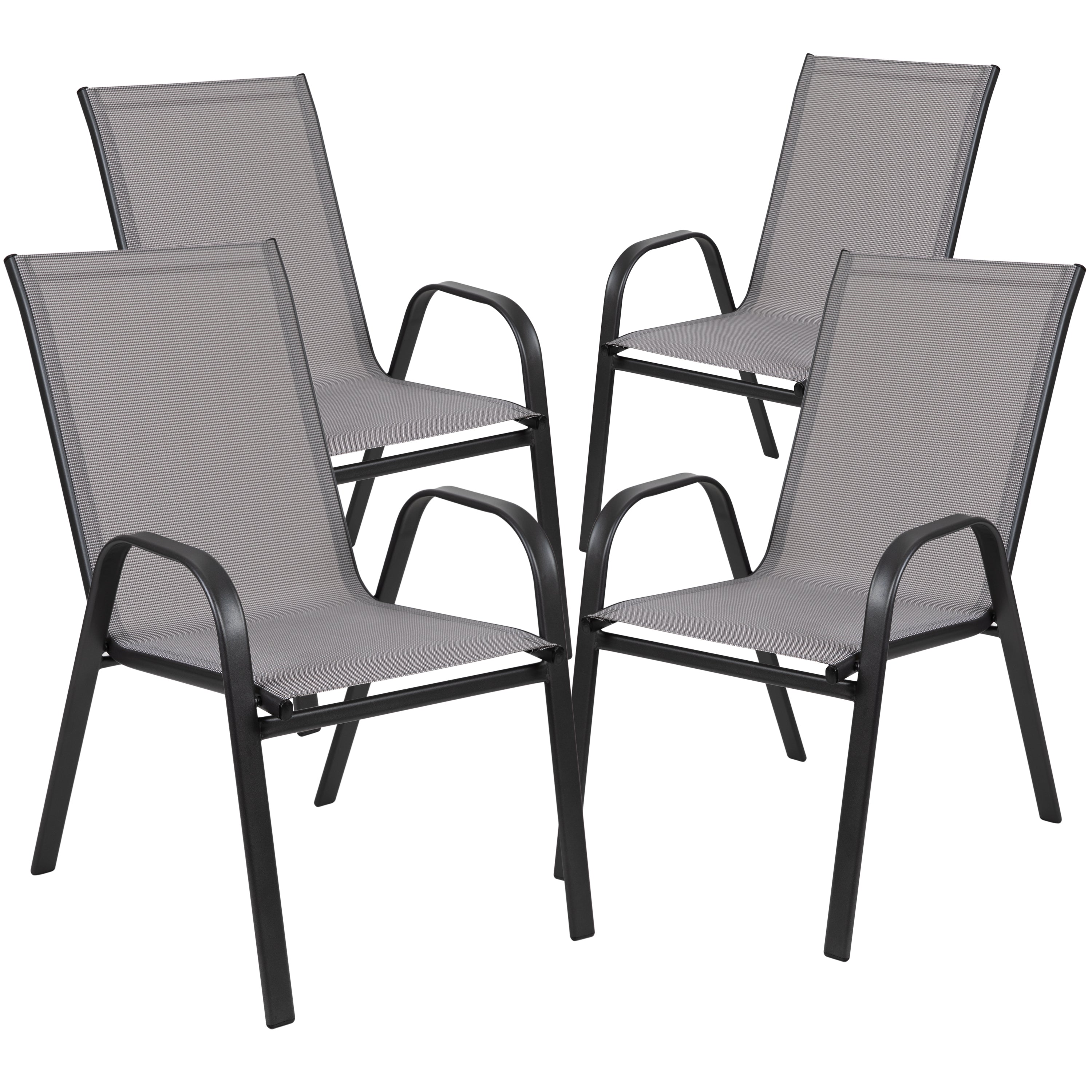 Brazos 7 Piece Outdoor Patio Dining Set - Tempered Glass Patio Table, 6 Flex Comfort Stack Chairs-Glass Patio Table and Chair Set-Flash Furniture-Wall2Wall Furnishings
