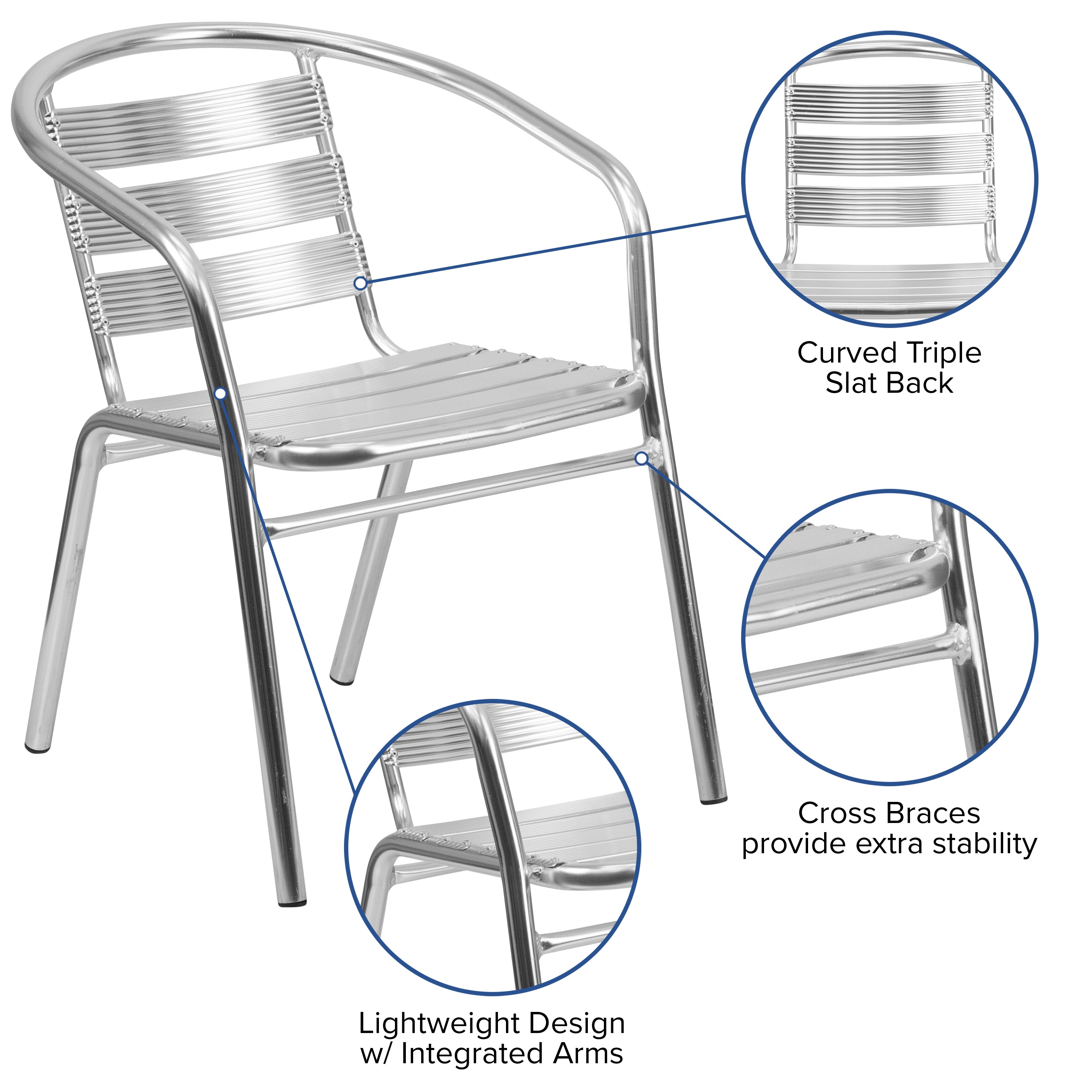Lila Heavy Duty Aluminum Commercial Indoor-Outdoor Restaurant Stack Chair with Triple Slat Back-Indoor/Outdoor Chairs-Flash Furniture-Wall2Wall Furnishings