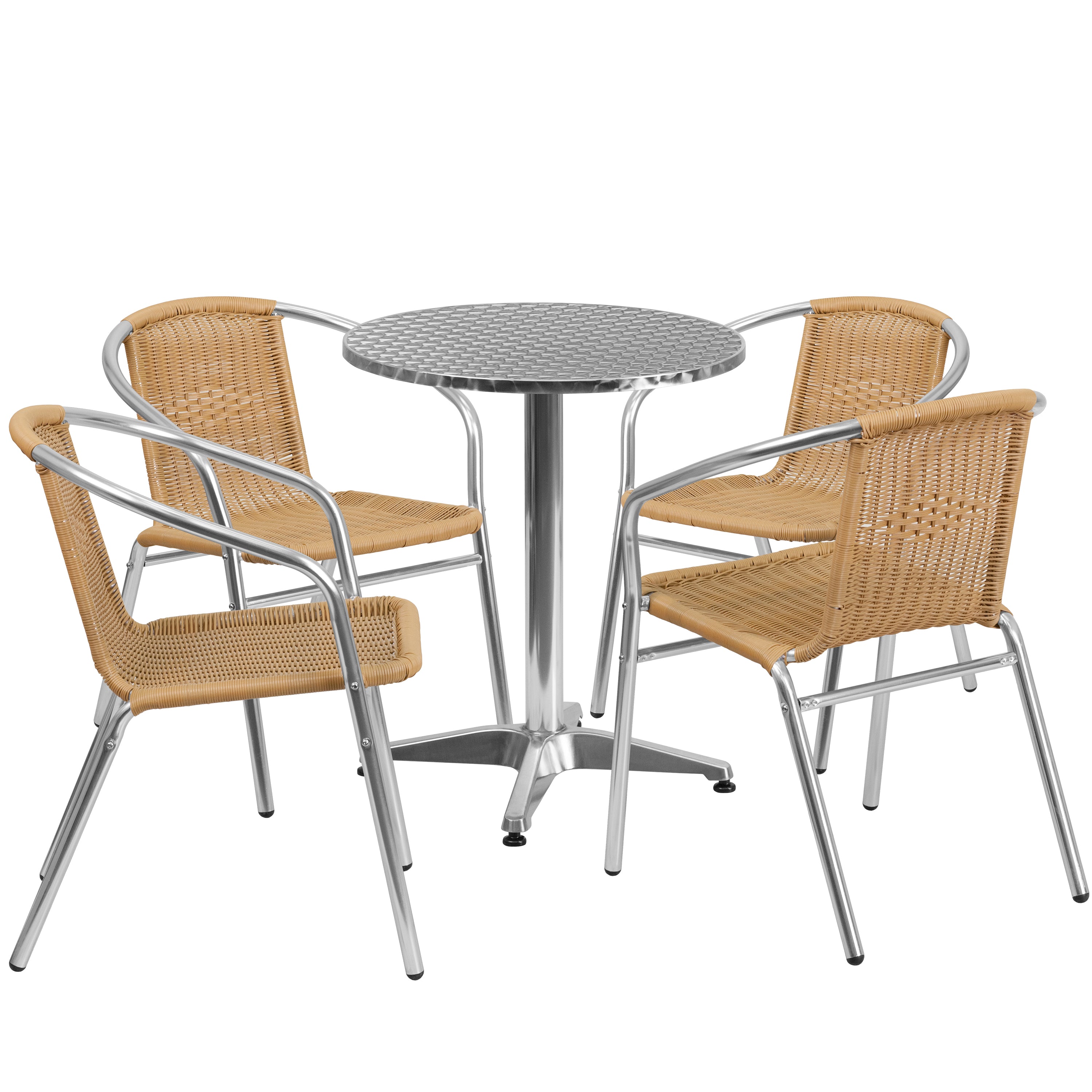 Lila 23.5'' Round Aluminum Indoor-Outdoor Table Set with 4 Rattan Chairs-Indoor/Outdoor Dining Sets-Flash Furniture-Wall2Wall Furnishings