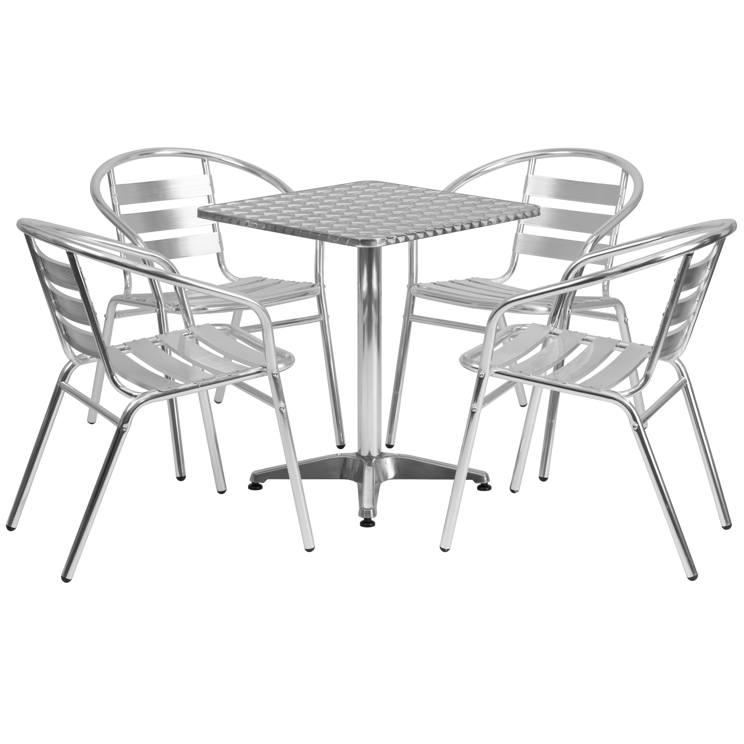 Lila 23.5'' Square Aluminum Indoor-Outdoor Table Set with 4 Slat Back Chairs-Indoor/Outdoor Dining Sets-Flash Furniture-Wall2Wall Furnishings