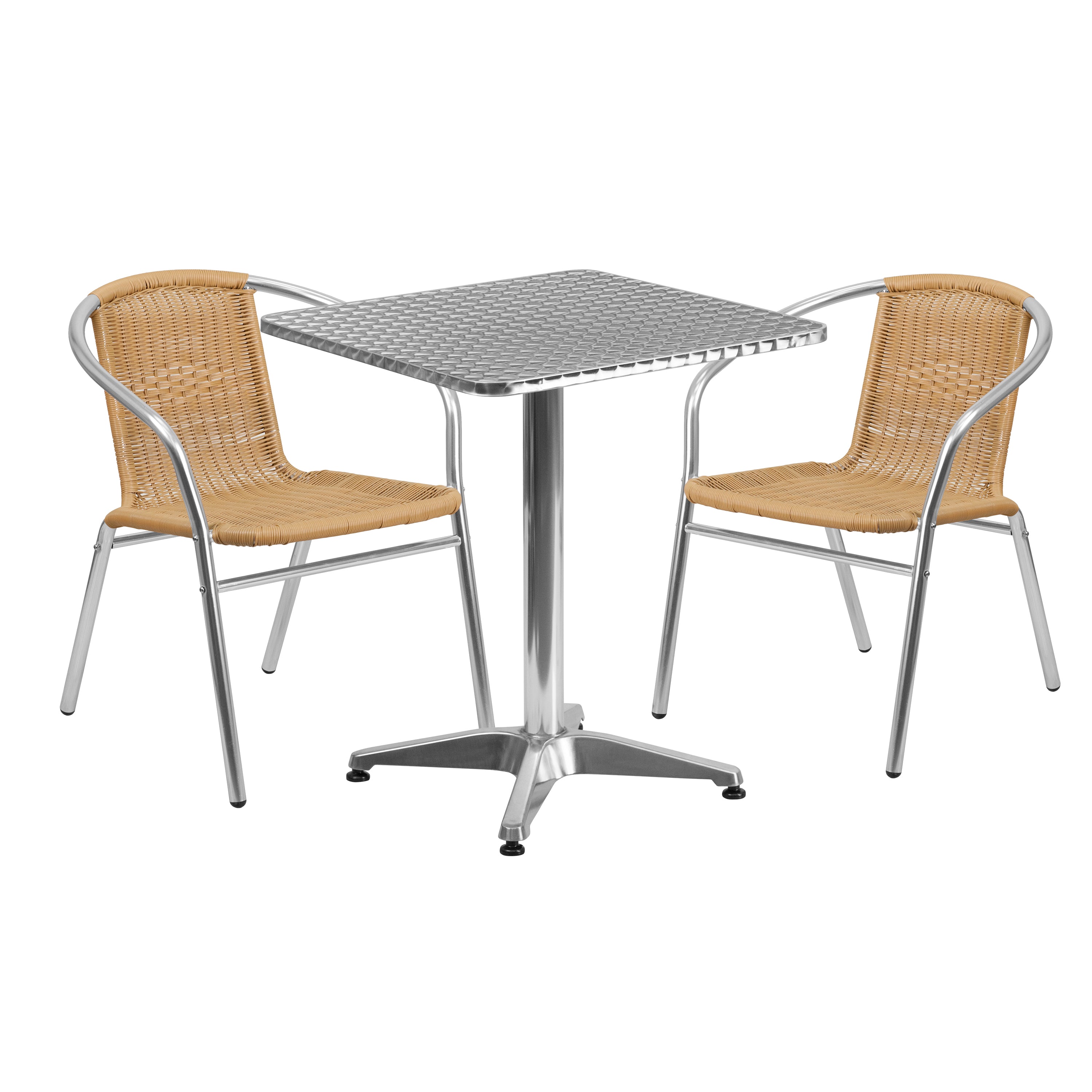 Lila 23.5'' Square Aluminum Indoor-Outdoor Table Set with 2 Rattan Chairs-Indoor/Outdoor Dining Sets-Flash Furniture-Wall2Wall Furnishings