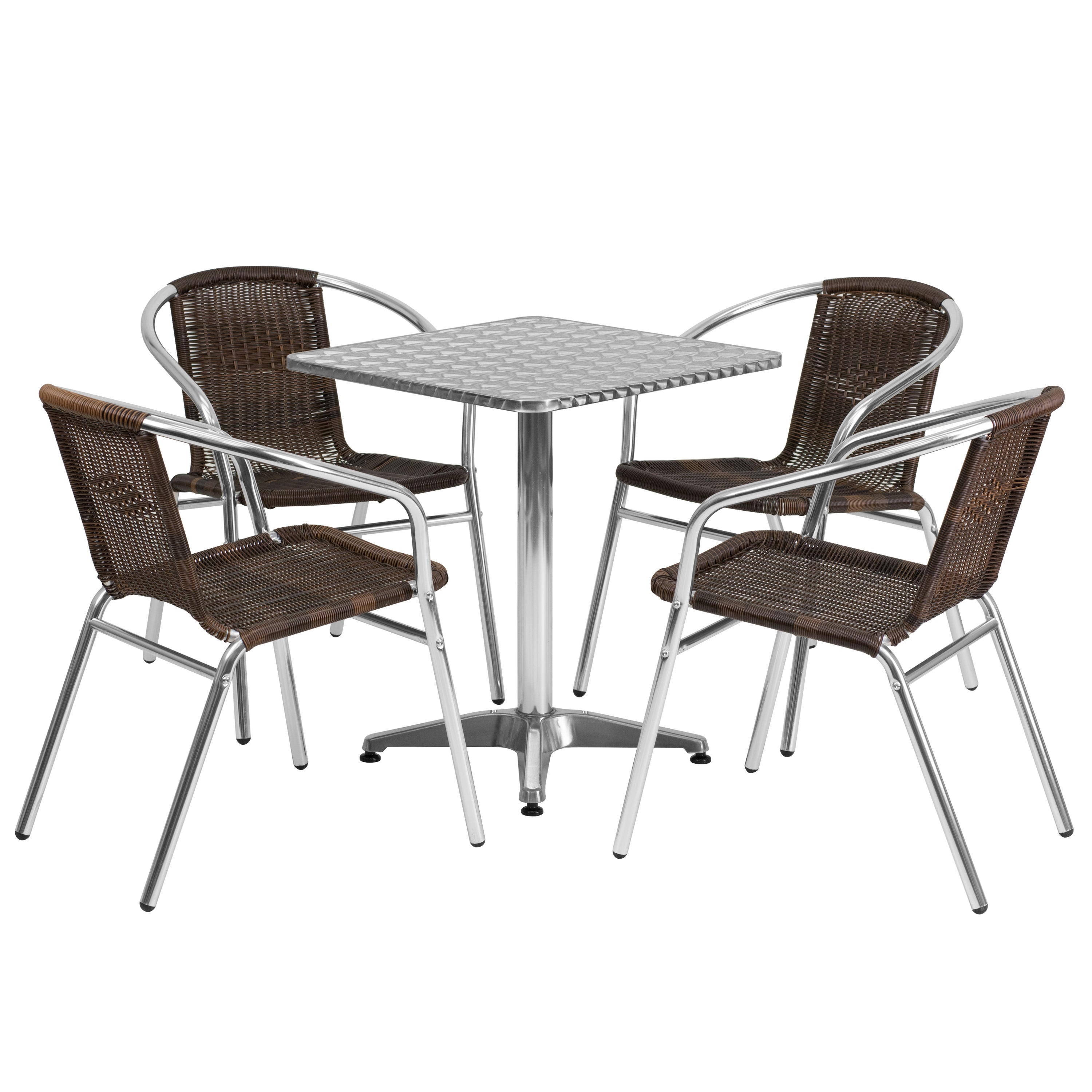 Lila 23.5'' Square Aluminum Indoor-Outdoor Table Set with 4 Rattan Chairs-Indoor/Outdoor Dining Sets-Flash Furniture-Wall2Wall Furnishings