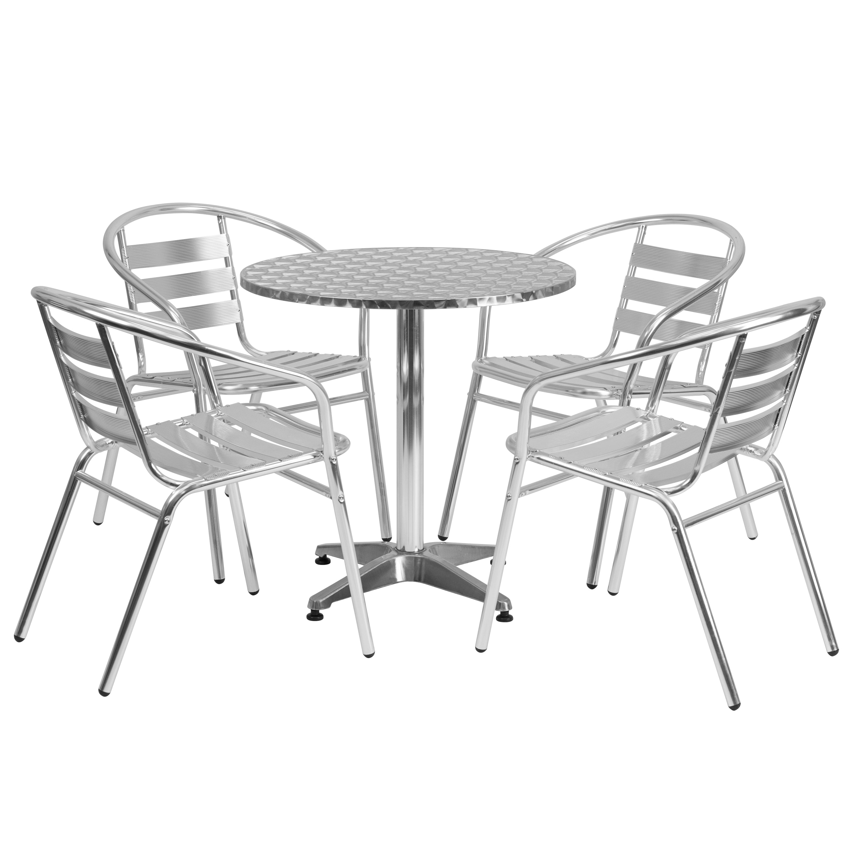 Lila 27.5'' Round Aluminum Indoor-Outdoor Table Set with 4 Slat Back Chairs-Indoor/Outdoor Dining Sets-Flash Furniture-Wall2Wall Furnishings