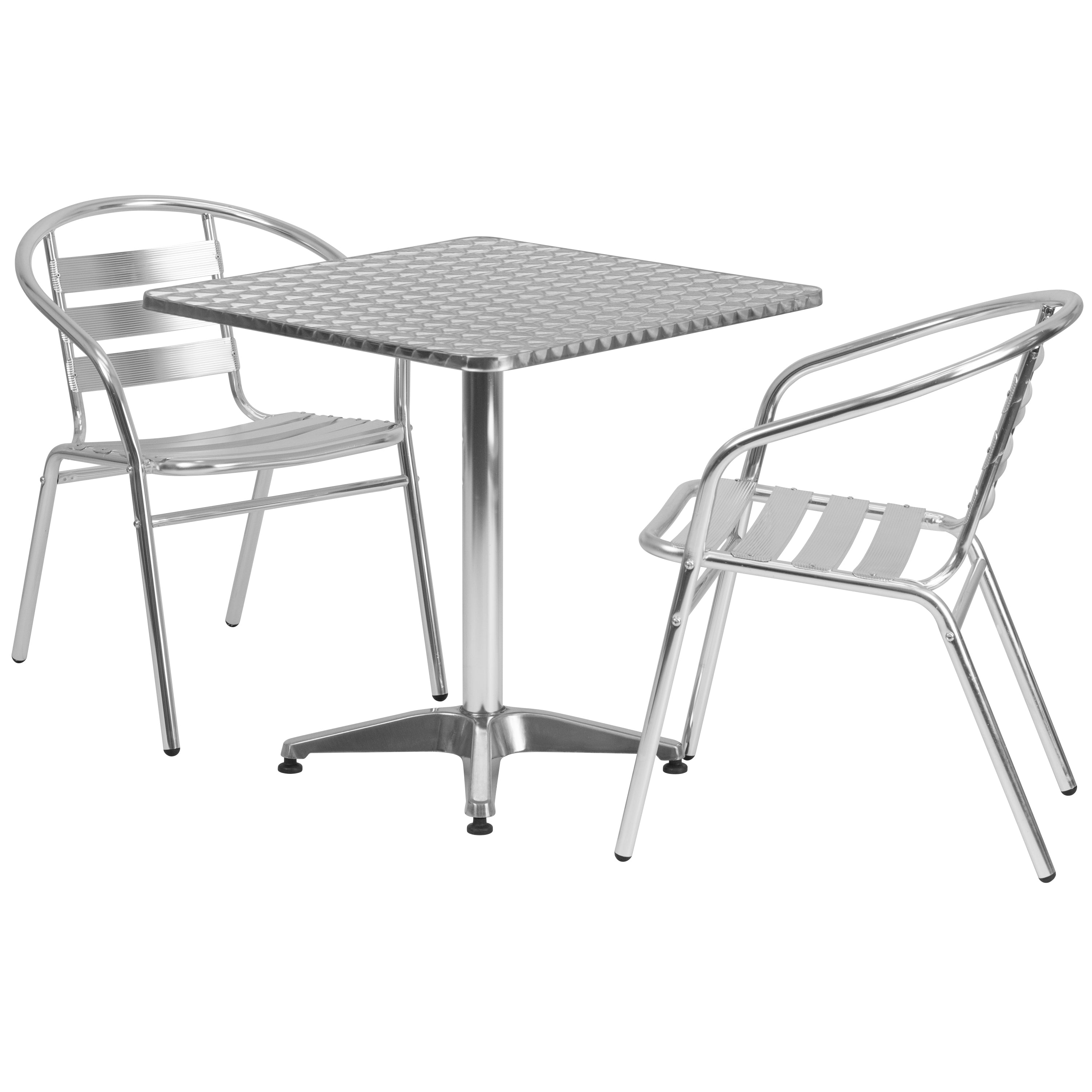 Lila 27.5'' Square Aluminum Indoor-Outdoor Table Set with 2 Slat Back Chairs-Indoor/Outdoor Dining Sets-Flash Furniture-Wall2Wall Furnishings