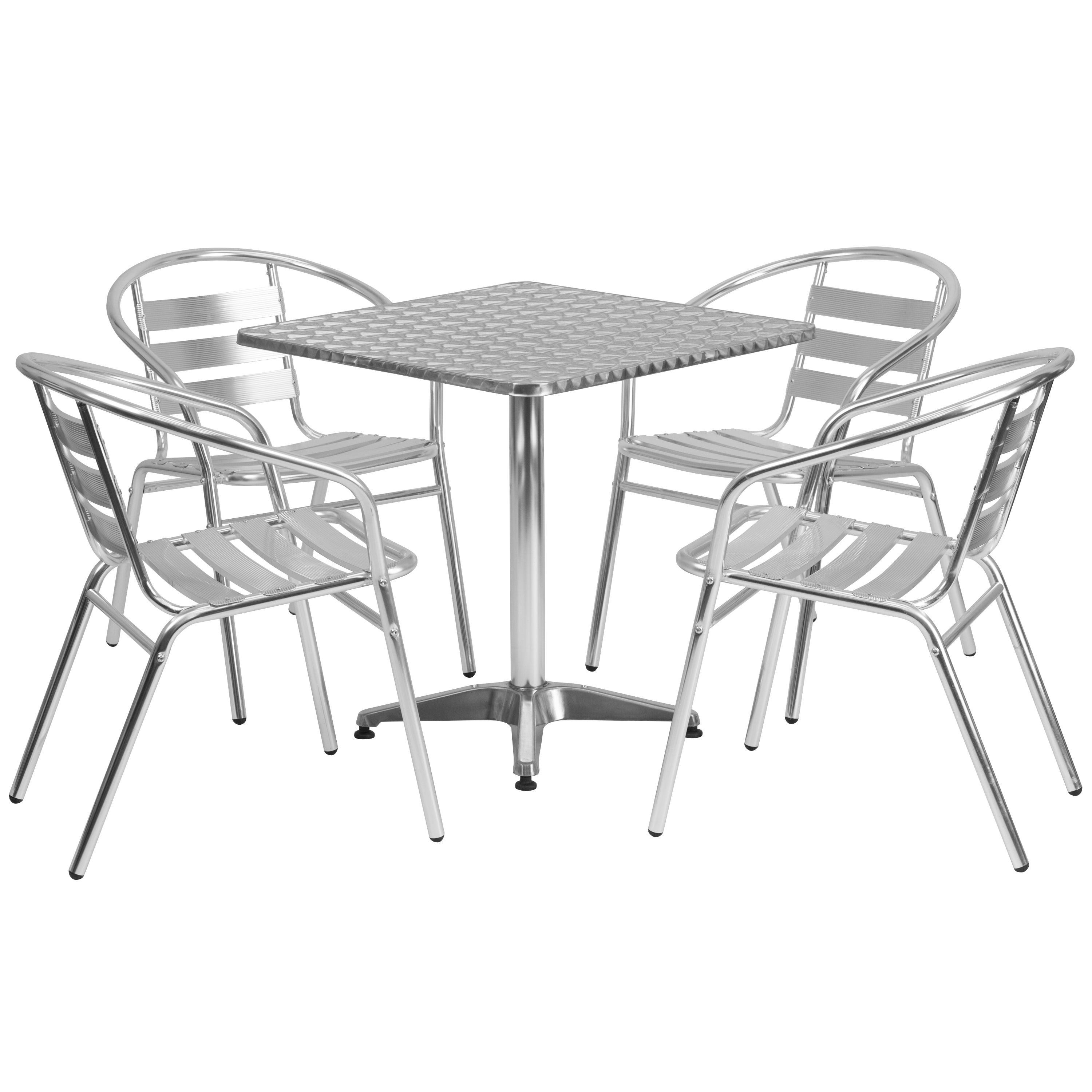 Lila 27.5'' Square Aluminum Indoor-Outdoor Table Set with 4 Slat Back Chairs-Indoor/Outdoor Dining Sets-Flash Furniture-Wall2Wall Furnishings