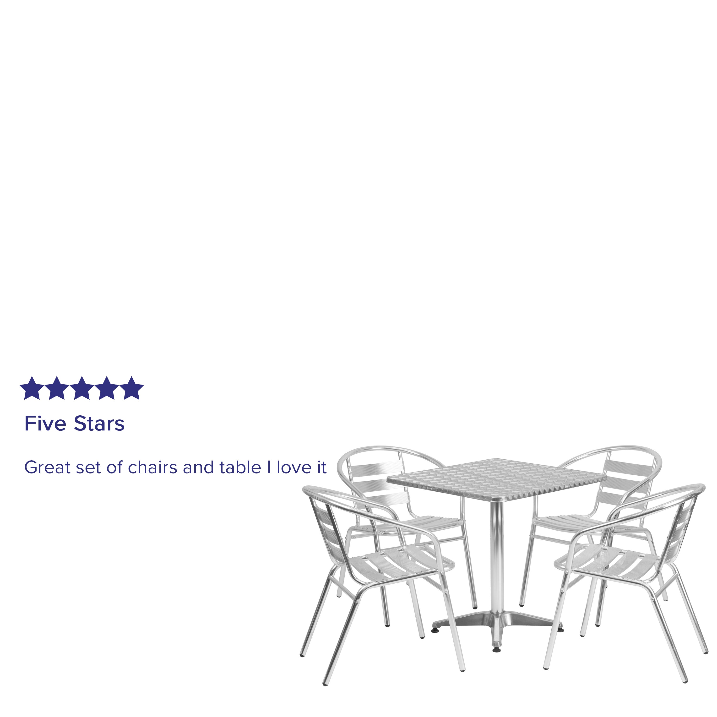 Lila 27.5'' Square Aluminum Indoor-Outdoor Table Set with 4 Slat Back Chairs-Indoor/Outdoor Dining Sets-Flash Furniture-Wall2Wall Furnishings