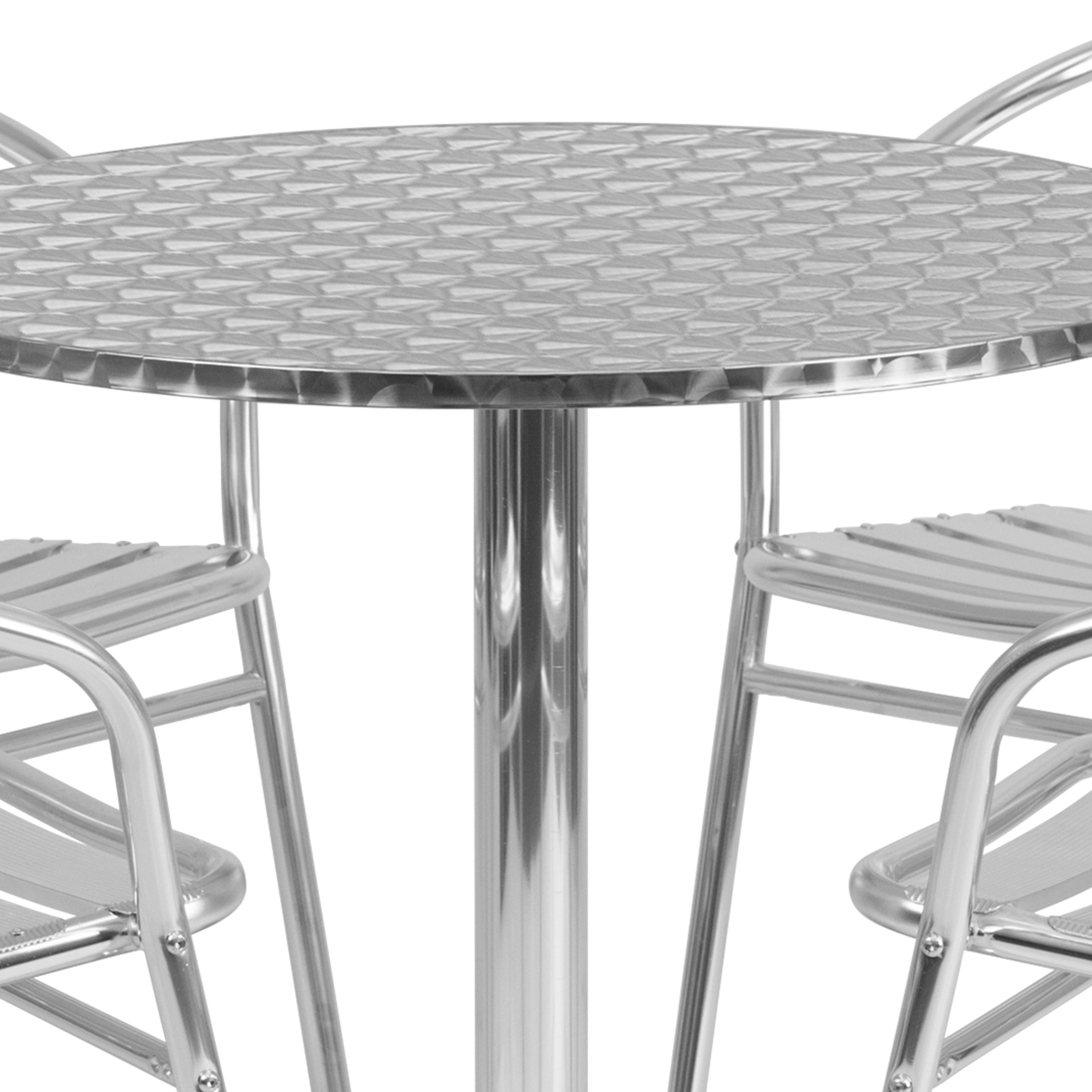 Lila 31.5'' Round Aluminum Indoor-Outdoor Table Set with 4 Slat Back Chairs-Indoor/Outdoor Dining Sets-Flash Furniture-Wall2Wall Furnishings
