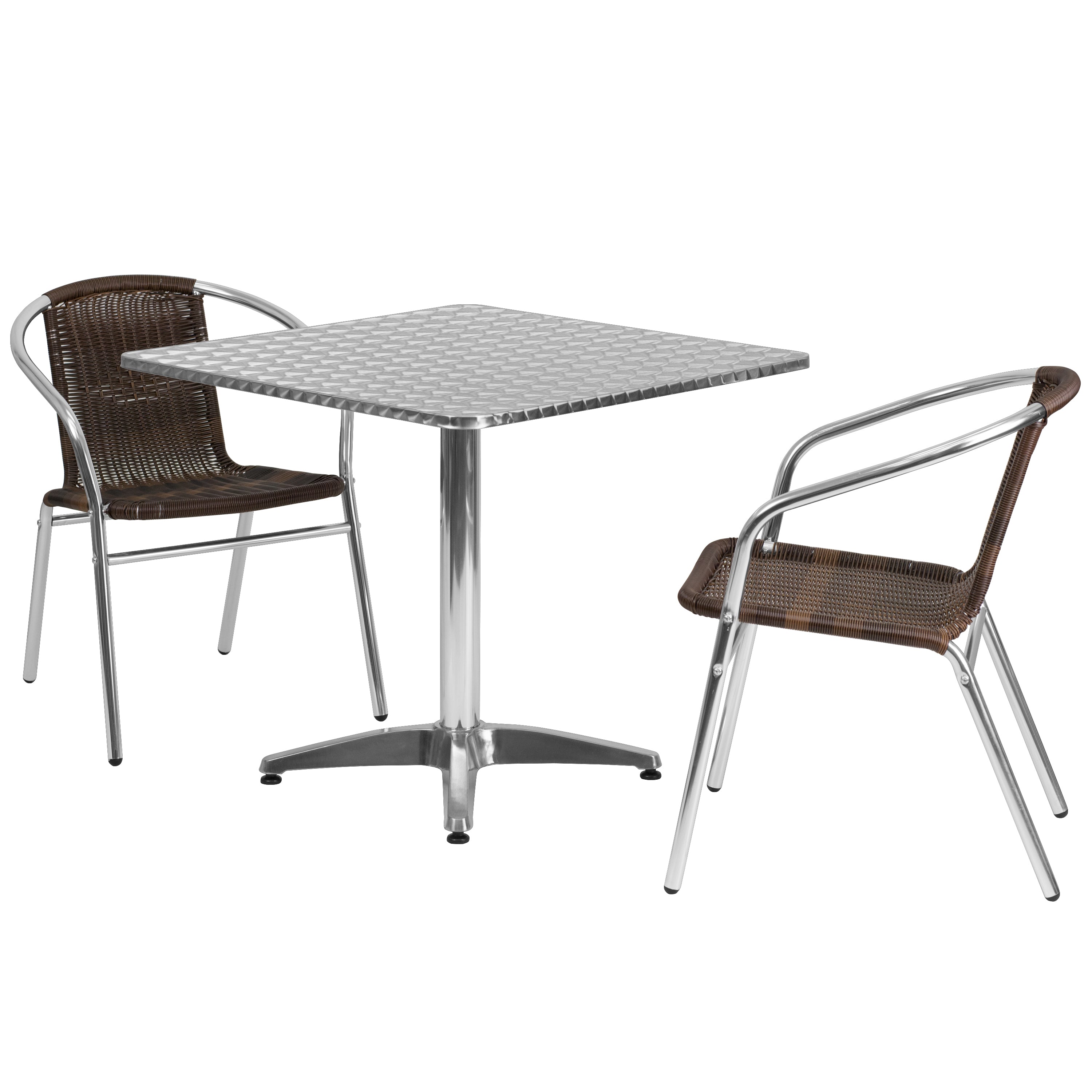 Lila 31.5'' Square Aluminum Indoor-Outdoor Table Set with 2 Rattan Chairs-Indoor/Outdoor Dining Sets-Flash Furniture-Wall2Wall Furnishings
