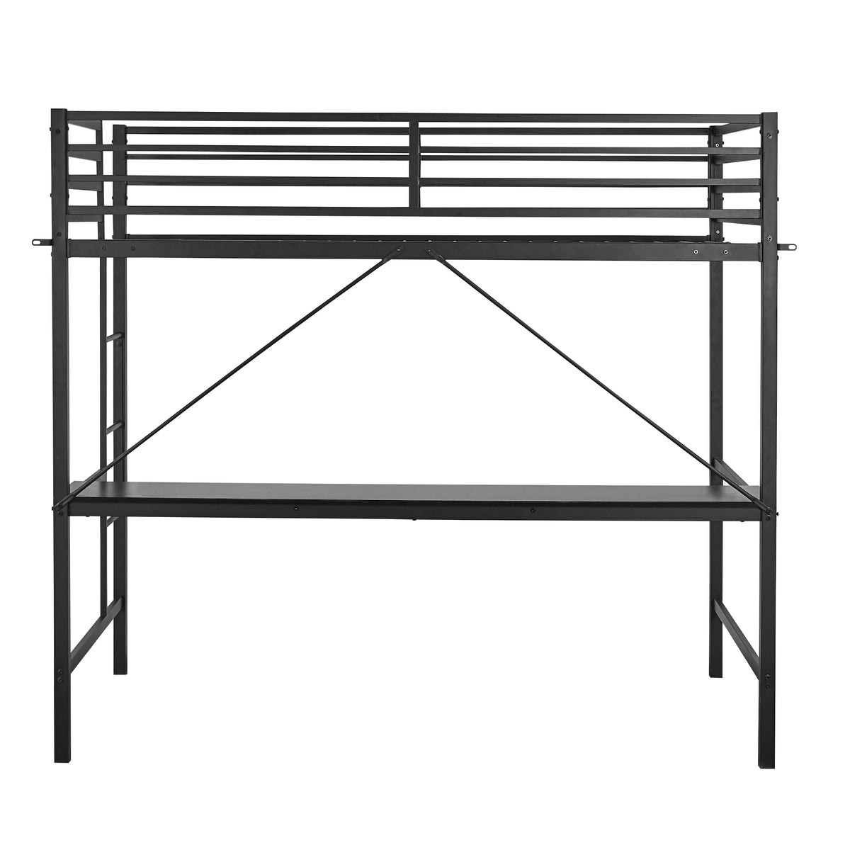 Jake Metal Loft Bed Frame with Desk, Protective Guard Rails and Ladder for Kids, Teens and Adults