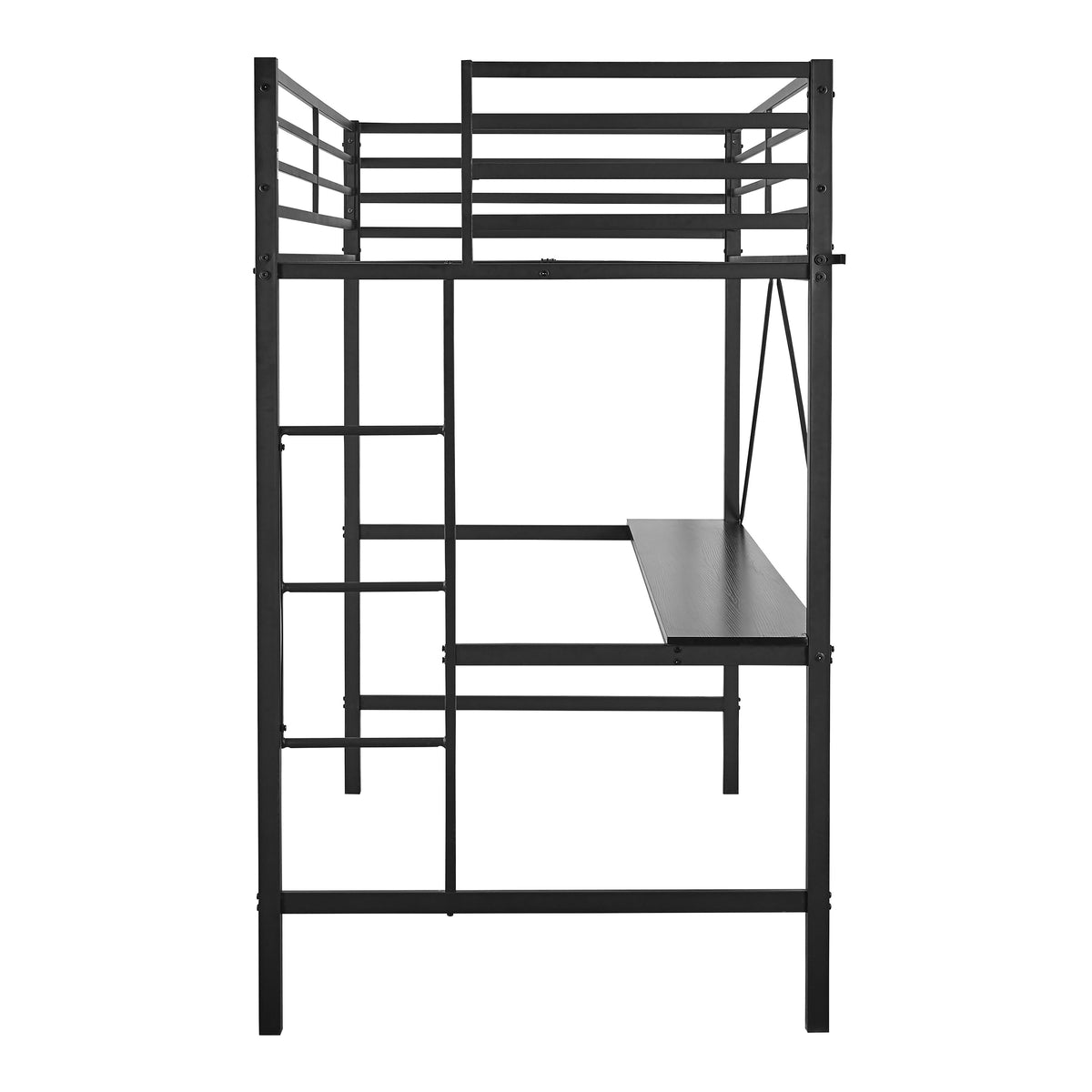 Jake Metal Loft Bed Frame with Desk, Protective Guard Rails and Ladder for Kids, Teens and Adults