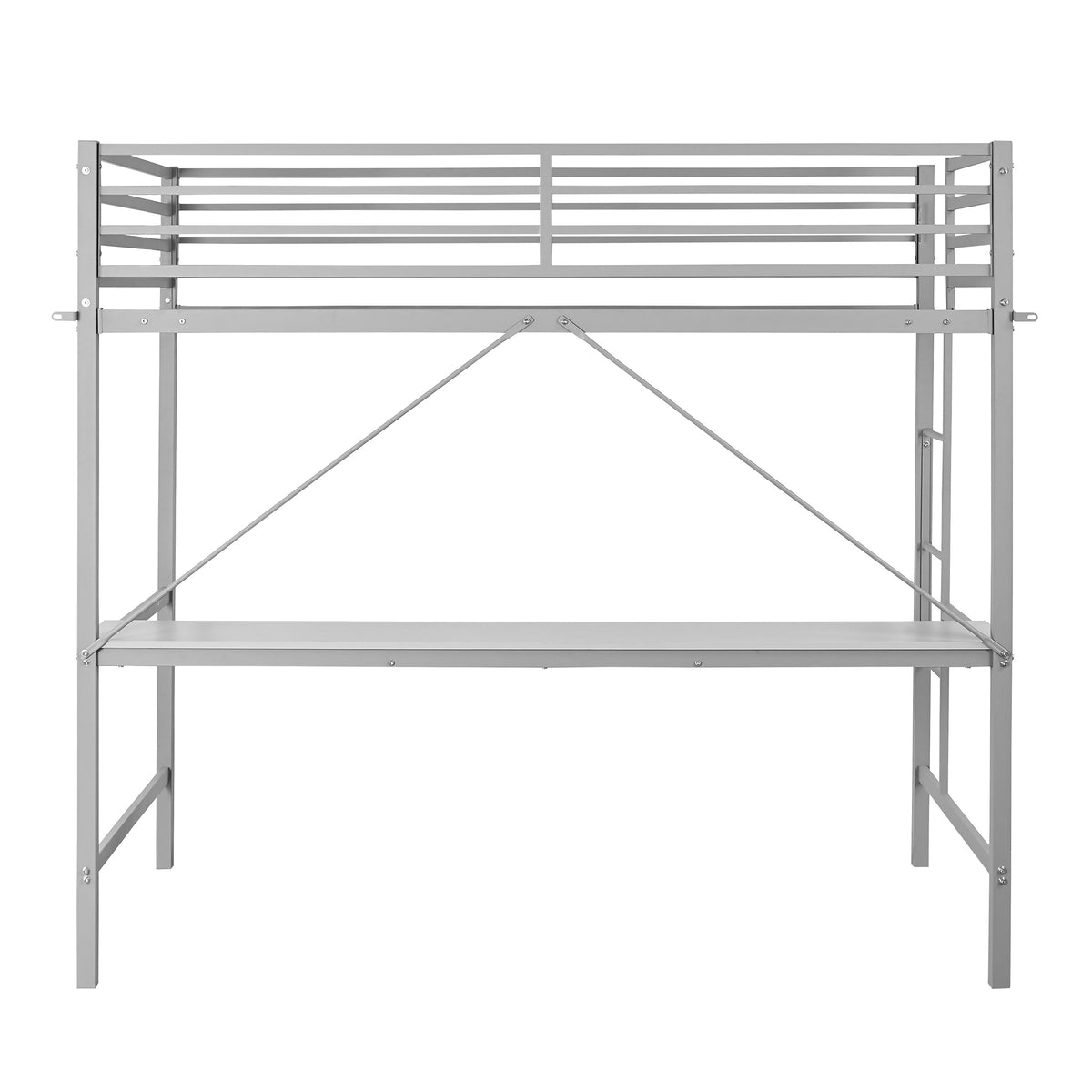 Jake Metal Loft Bed Frame with Desk, Protective Guard Rails and Ladder for Kids, Teens and Adults