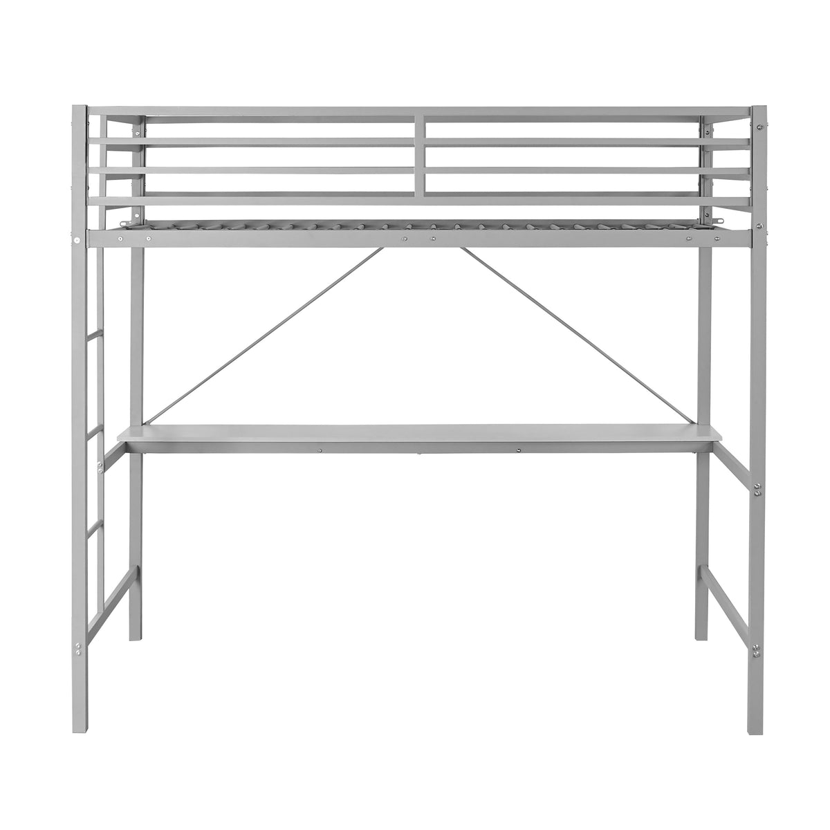 Jake Metal Loft Bed Frame with Desk, Protective Guard Rails and Ladder for Kids, Teens and Adults