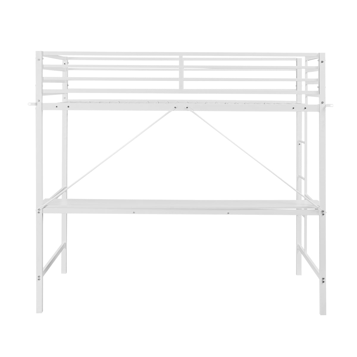 Jake Metal Loft Bed Frame with Desk, Protective Guard Rails and Ladder for Kids, Teens and Adults