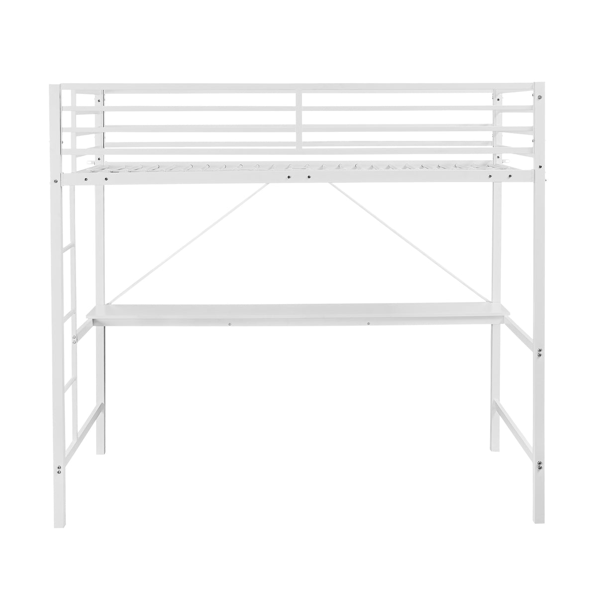 Jake Metal Loft Bed Frame with Desk, Protective Guard Rails and Ladder for Kids, Teens and Adults