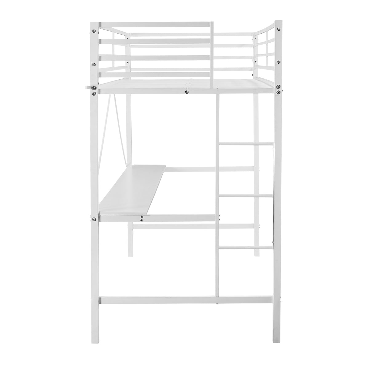 Jake Metal Loft Bed Frame with Desk, Protective Guard Rails and Ladder for Kids, Teens and Adults