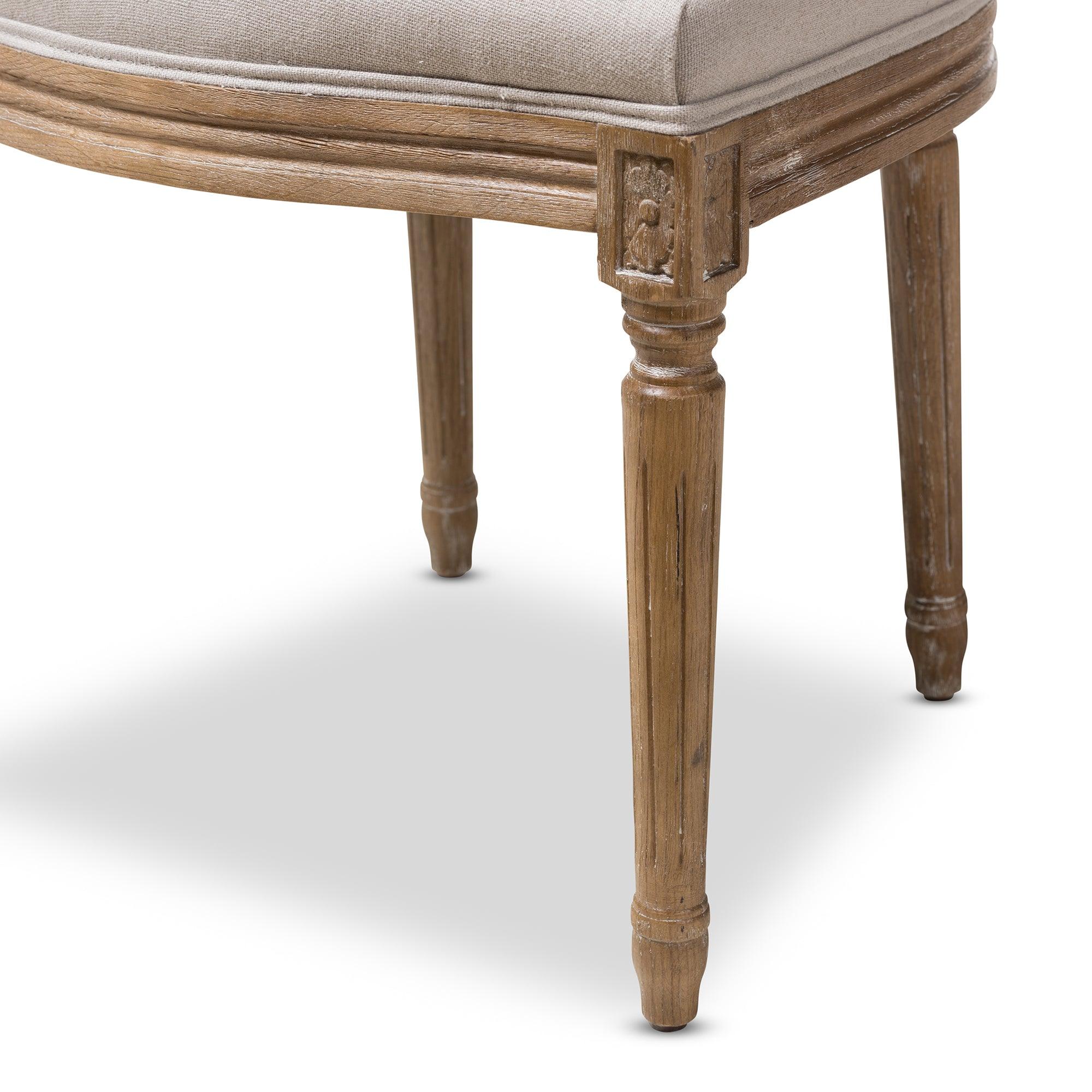 Adelia French Vintage Cottage Weathered Finish Wood and Fabric Upholstered Dining Side Chair with Round Cane Back