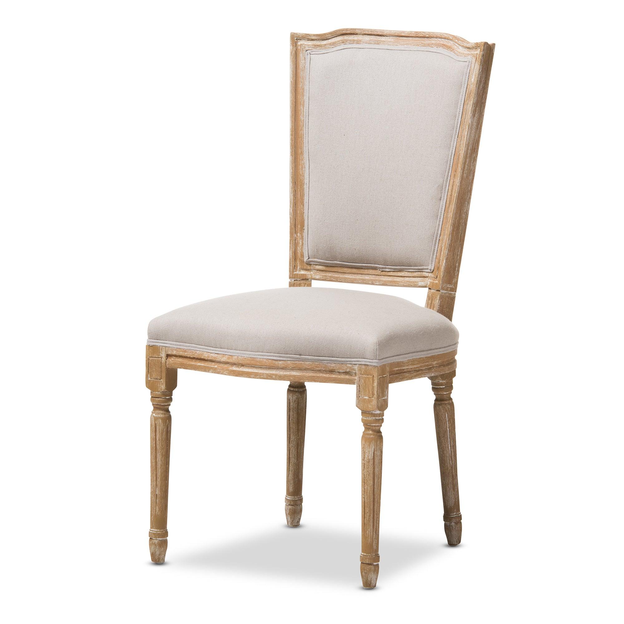 Cadencia French Vintage Cottage Weathered Finish Wood and Fabric Upholstered Dining Side Chair
