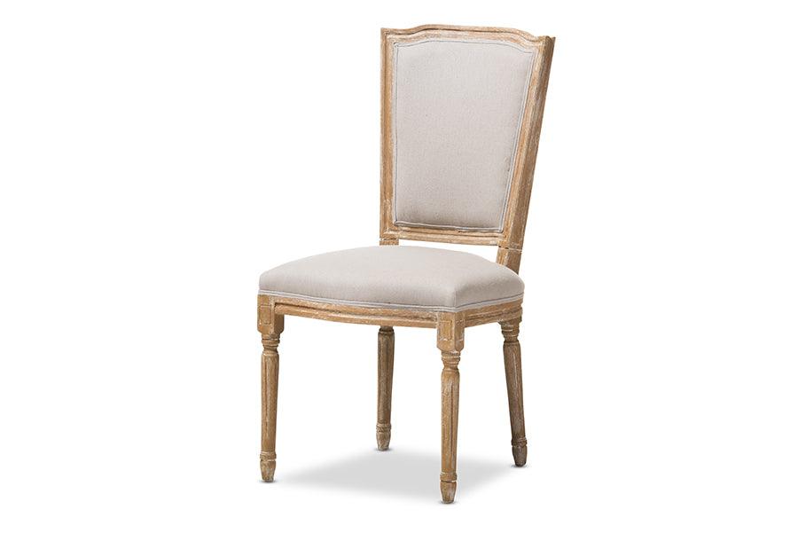 Cadencia French Vintage Cottage Weathered Finish Wood and Fabric Upholstered Dining Side Chair