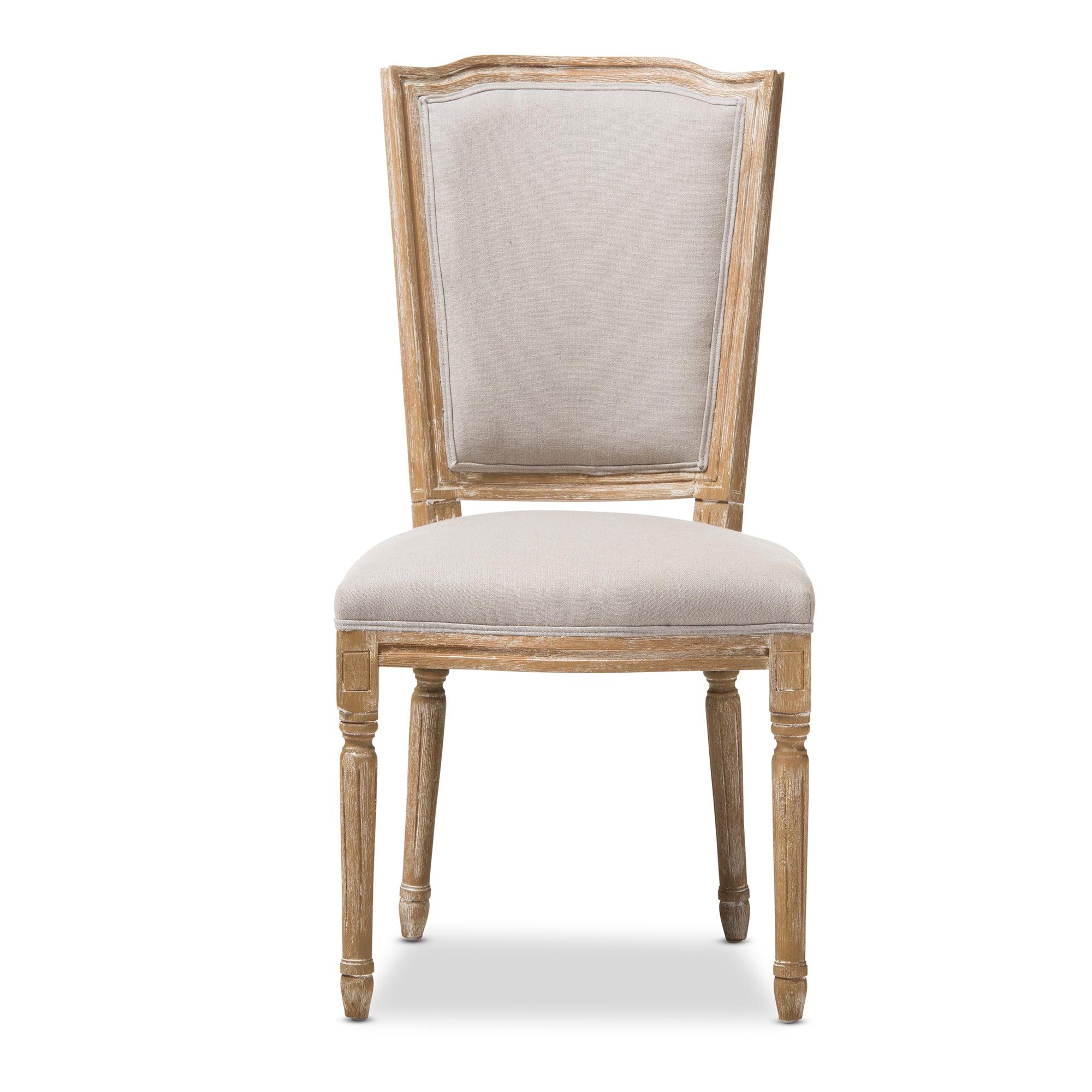 Cadencia French Vintage Cottage Weathered Finish Wood and Fabric Upholstered Dining Side Chair