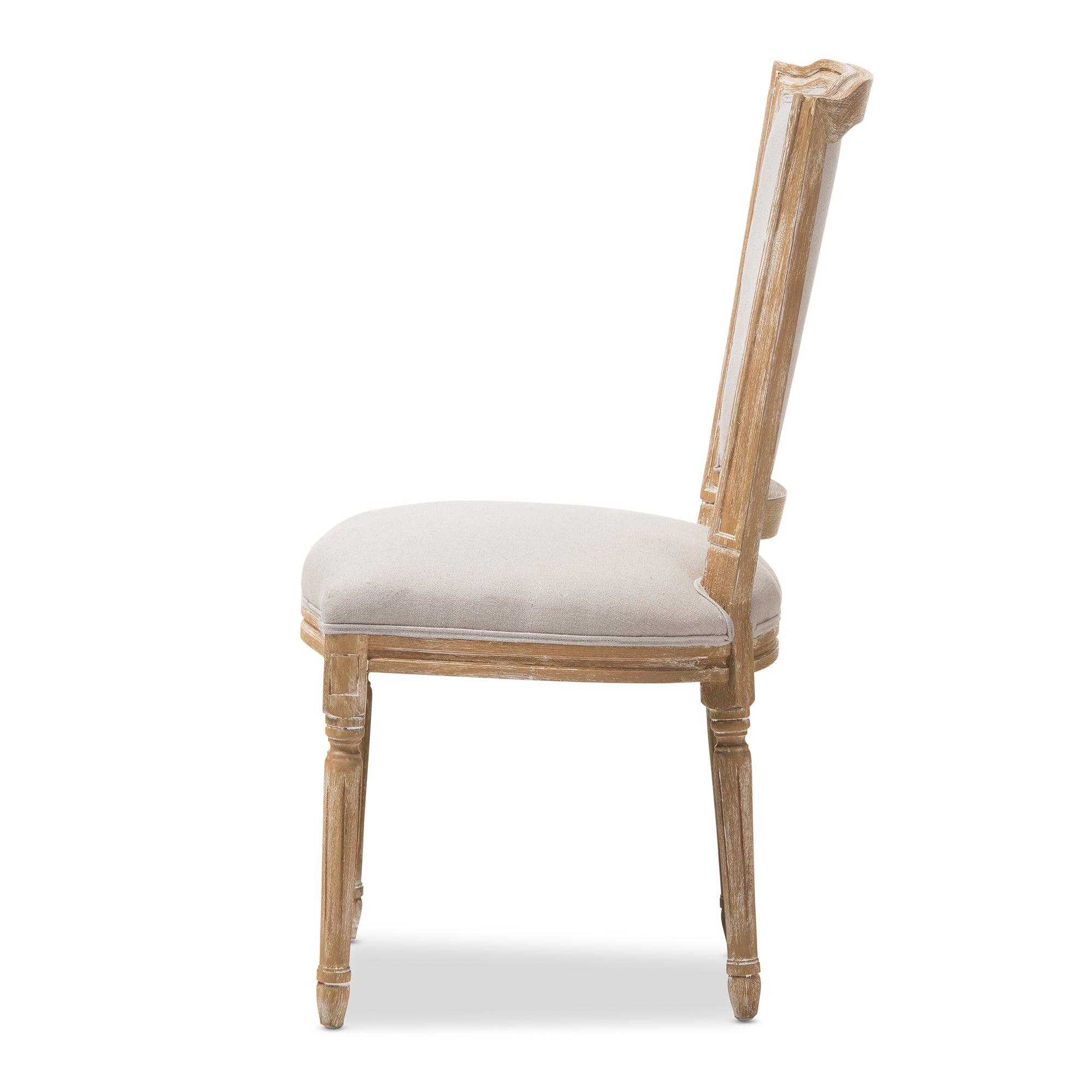 Cadencia French Vintage Cottage Weathered Finish Wood and Fabric Upholstered Dining Side Chair