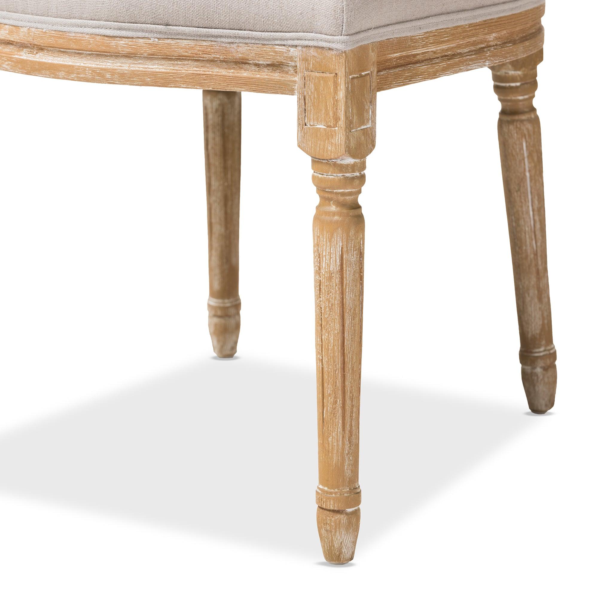 Cadencia French Vintage Cottage Weathered Finish Wood and Fabric Upholstered Dining Side Chair