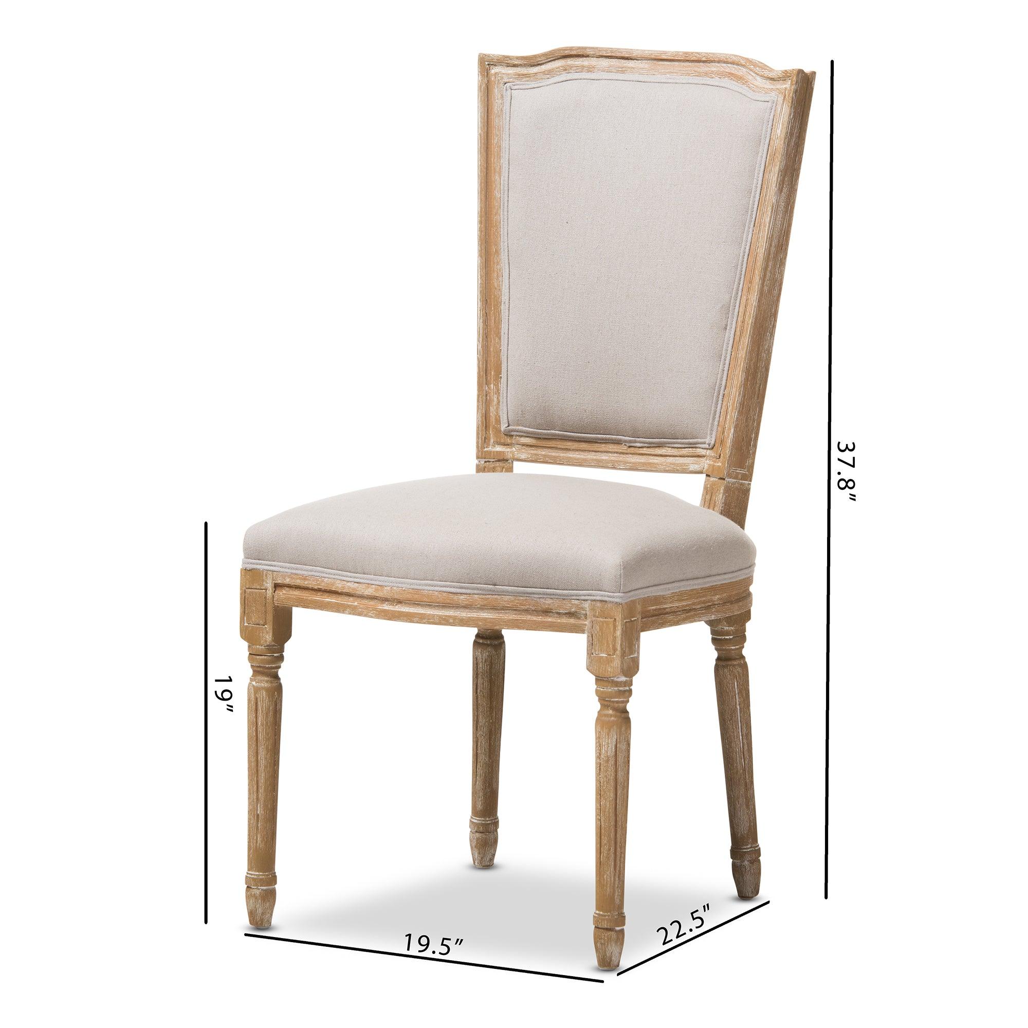 Cadencia French Vintage Cottage Weathered Finish Wood and Fabric Upholstered Dining Side Chair