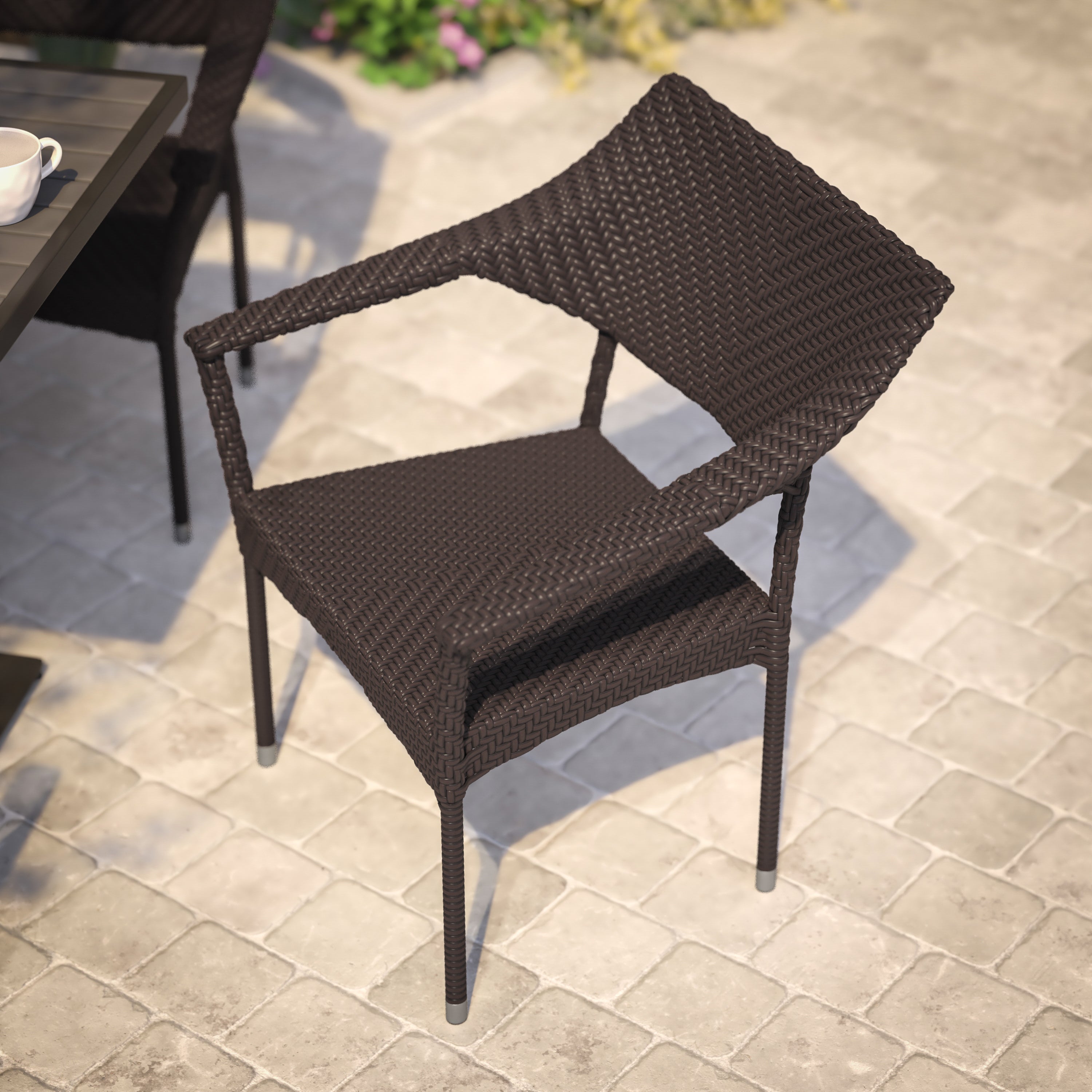 Jace Commercial Grade Stacking Patio Chair, All Weather PE Rattan Wicker Patio Dining Chair-Wicker Stack Chair-Flash Furniture-Wall2Wall Furnishings