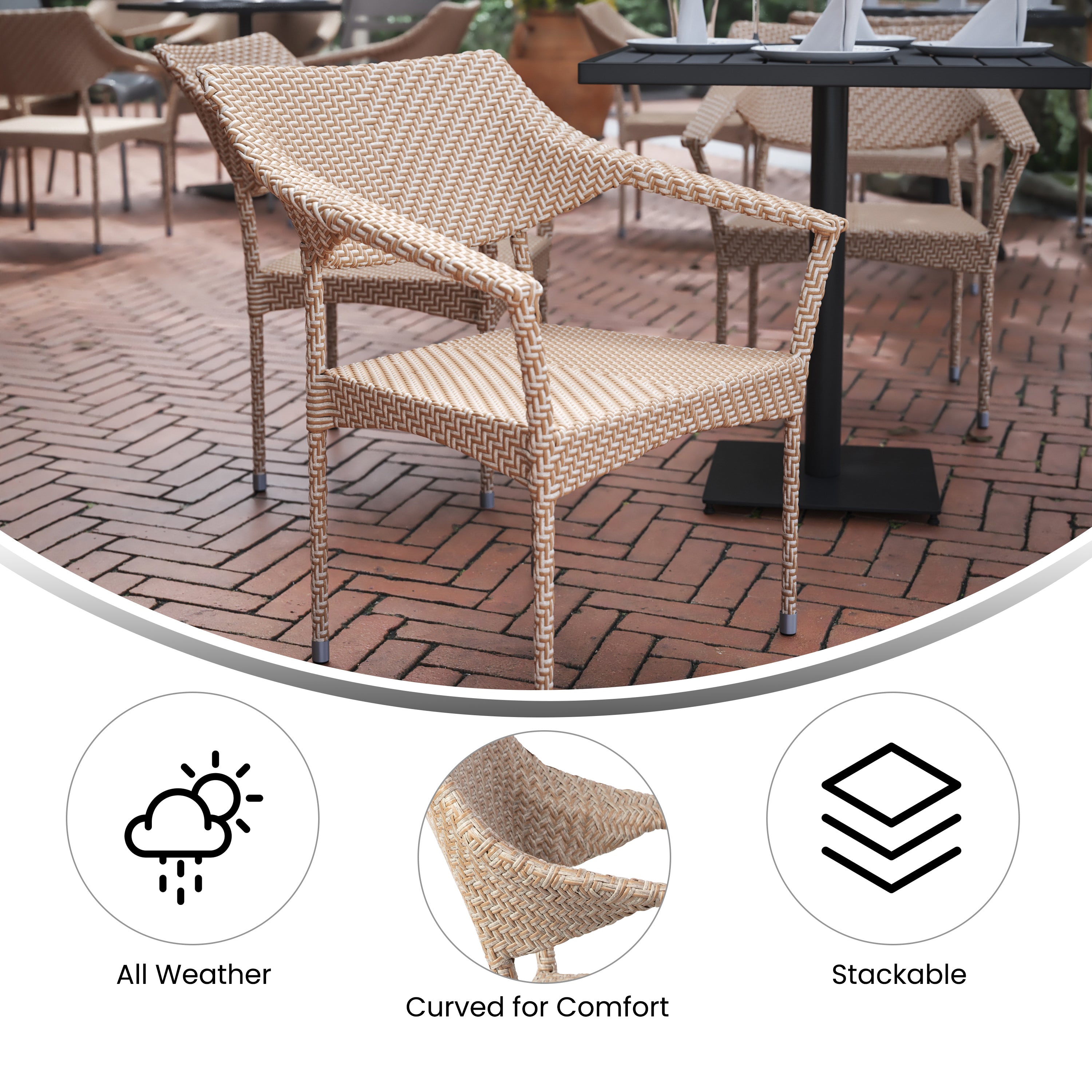 Jace Commercial Grade Stacking Patio Chair, All Weather PE Rattan Wicker Patio Dining Chair-Wicker Stack Chair-Flash Furniture-Wall2Wall Furnishings
