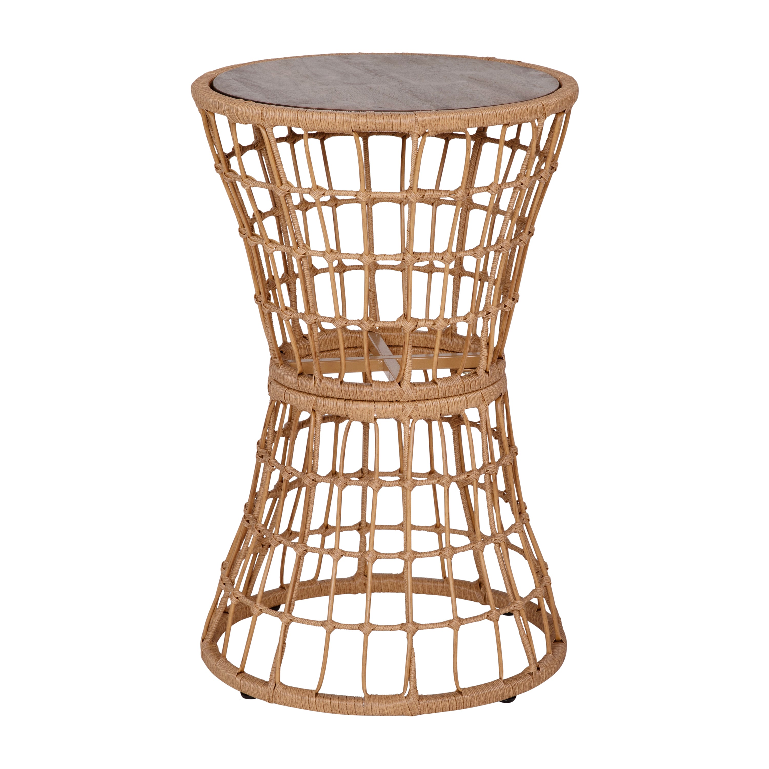 Devon Indoor/Outdoor Rattan Rope Table with Acacia Wood Top, Fade and Weather Resistant-Rope Rattan Patio Table-Flash Furniture-Wall2Wall Furnishings