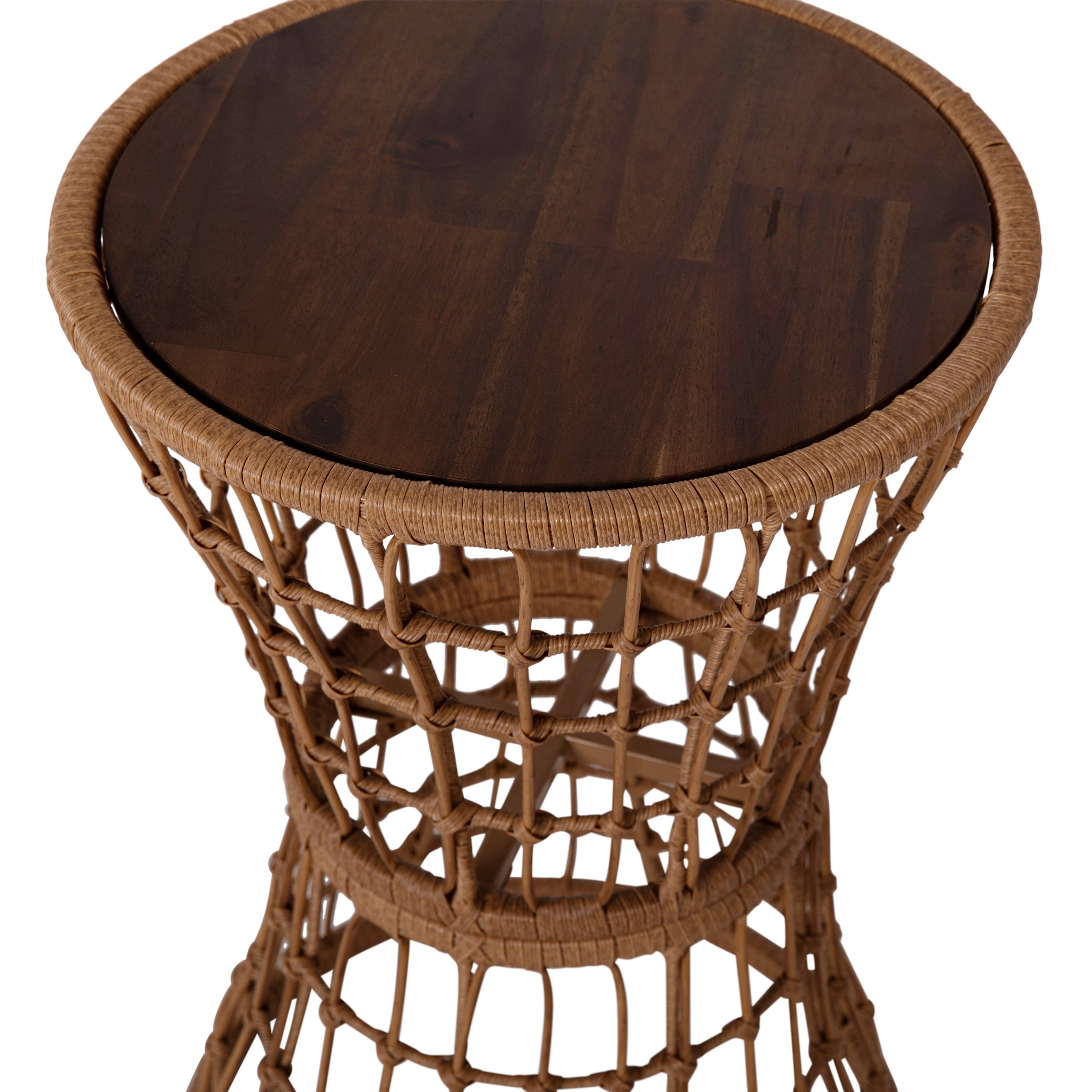 Devon Indoor/Outdoor Rattan Rope Table with Acacia Wood Top, Fade and Weather Resistant-Rope Rattan Patio Table-Flash Furniture-Wall2Wall Furnishings