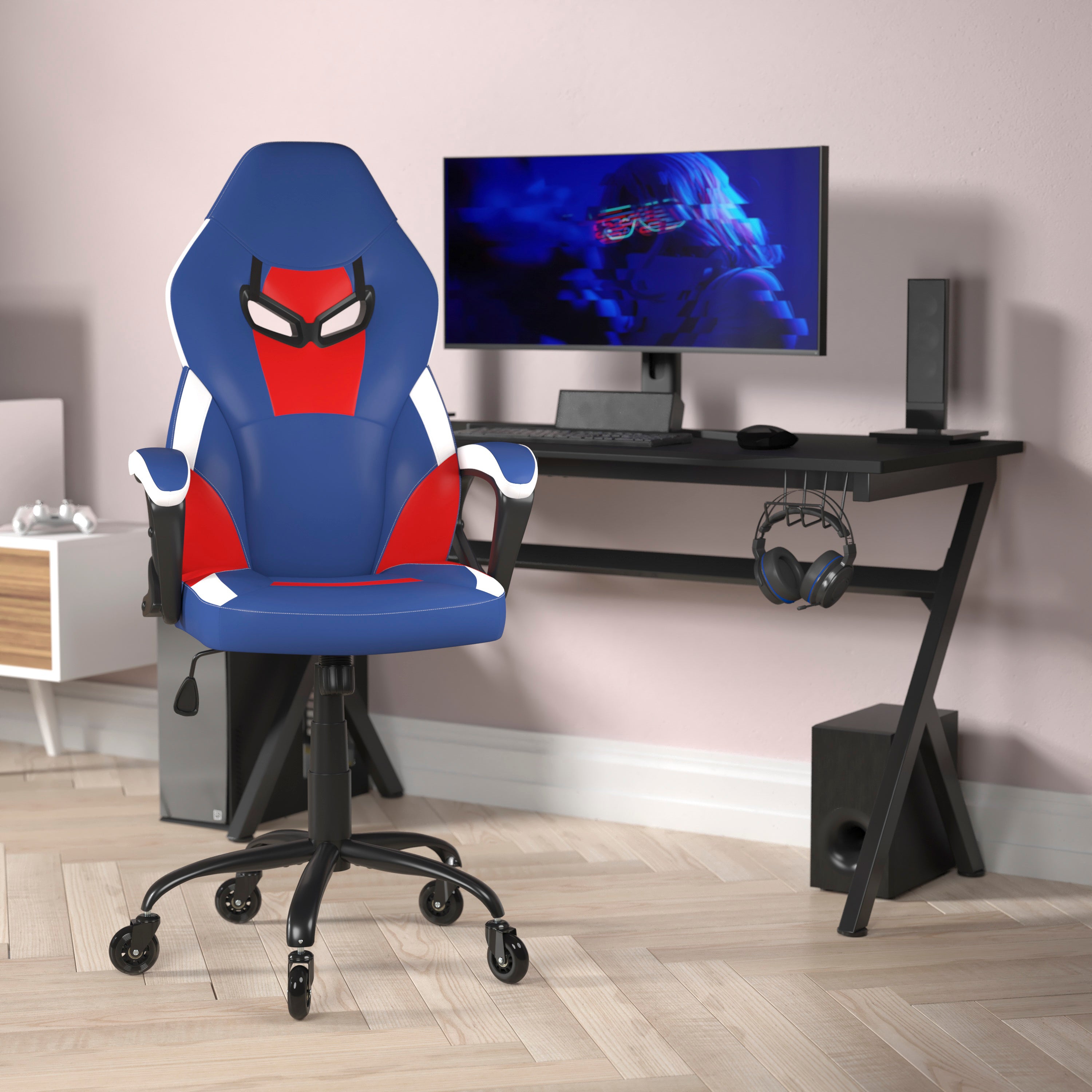Ergonomic PC Office Computer Chair - Adjustable Designer Gaming Chair - 360° Swivel - Roller Wheels-Racing Chair-Flash Furniture-Wall2Wall Furnishings