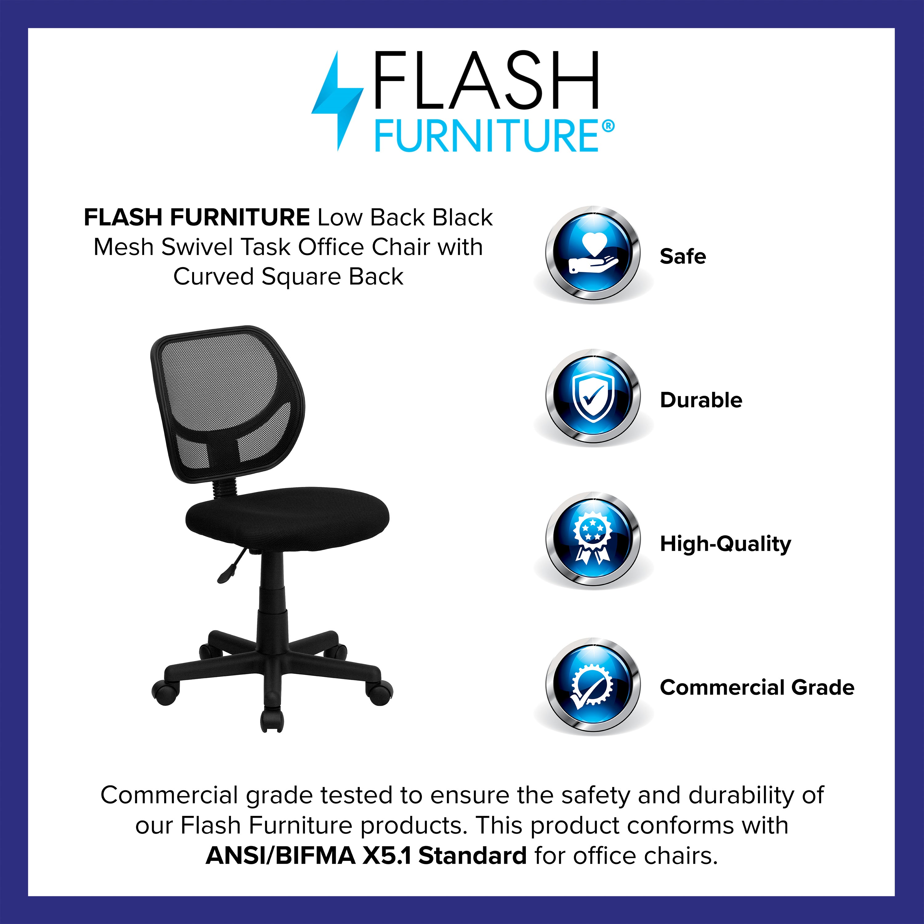 Low Back Mesh Swivel Task Office Chair with Curved Square Back