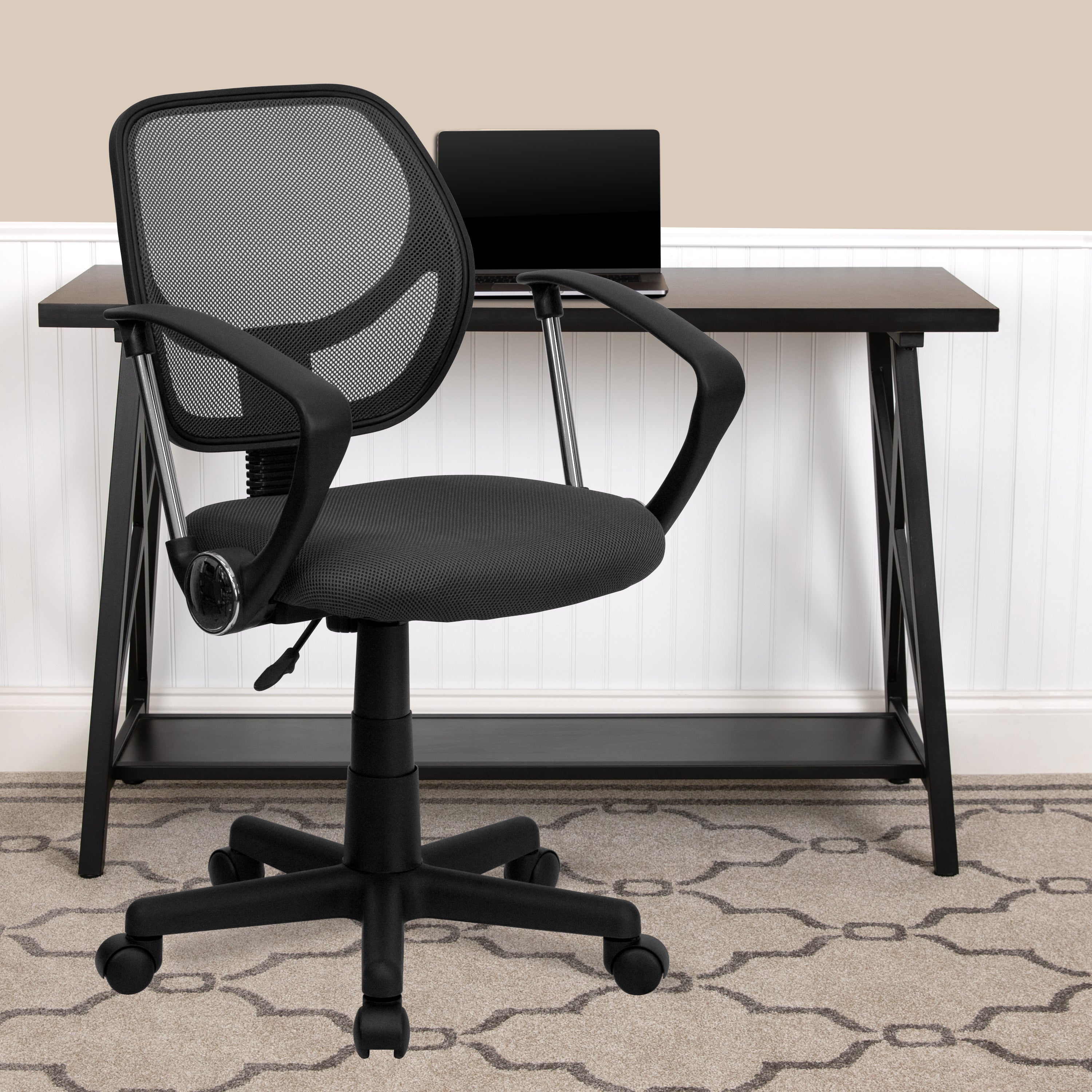 Low Back Mesh Swivel Task Office Chair with Curved Square Back and Arms