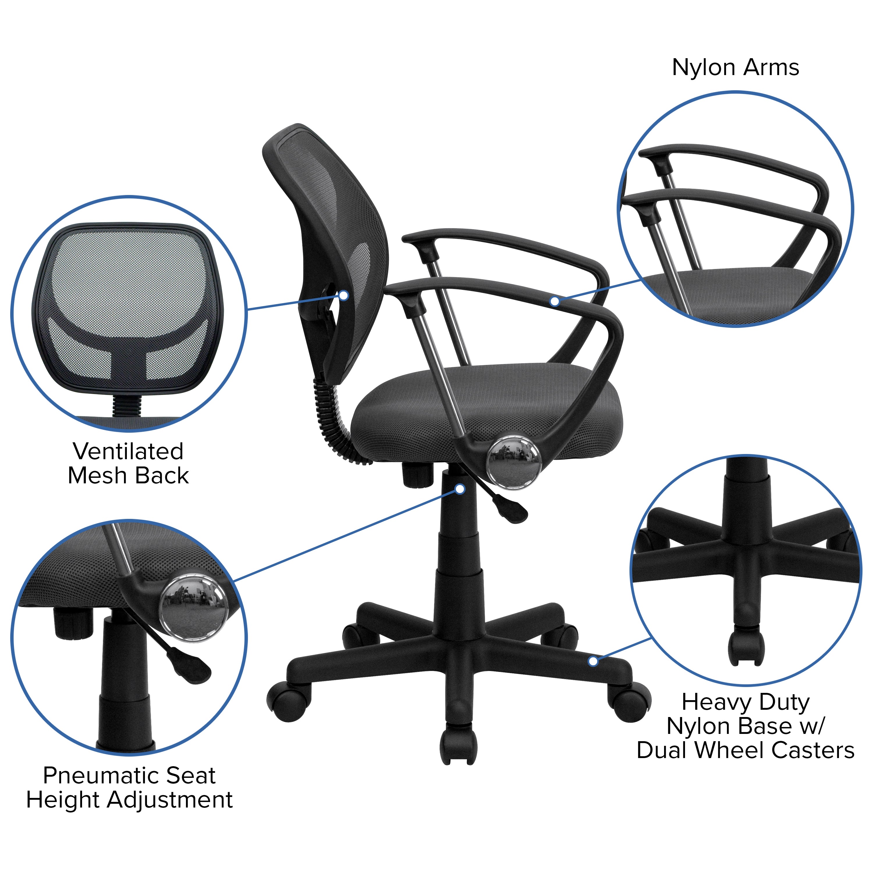 Low Back Mesh Swivel Task Office Chair with Curved Square Back and Arms-Office Chair-Flash Furniture-Wall2Wall Furnishings