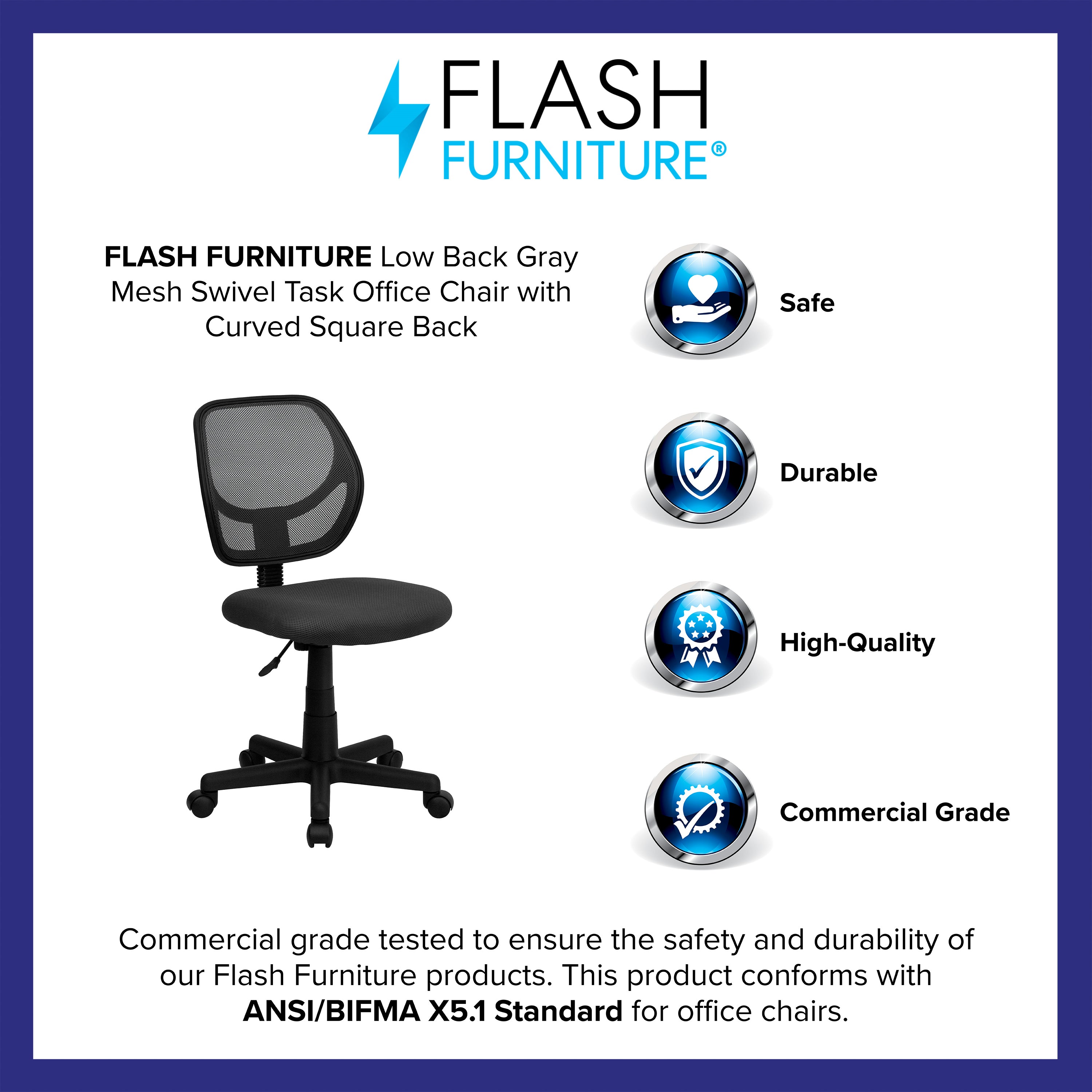 Low Back Mesh Swivel Task Office Chair with Curved Square Back