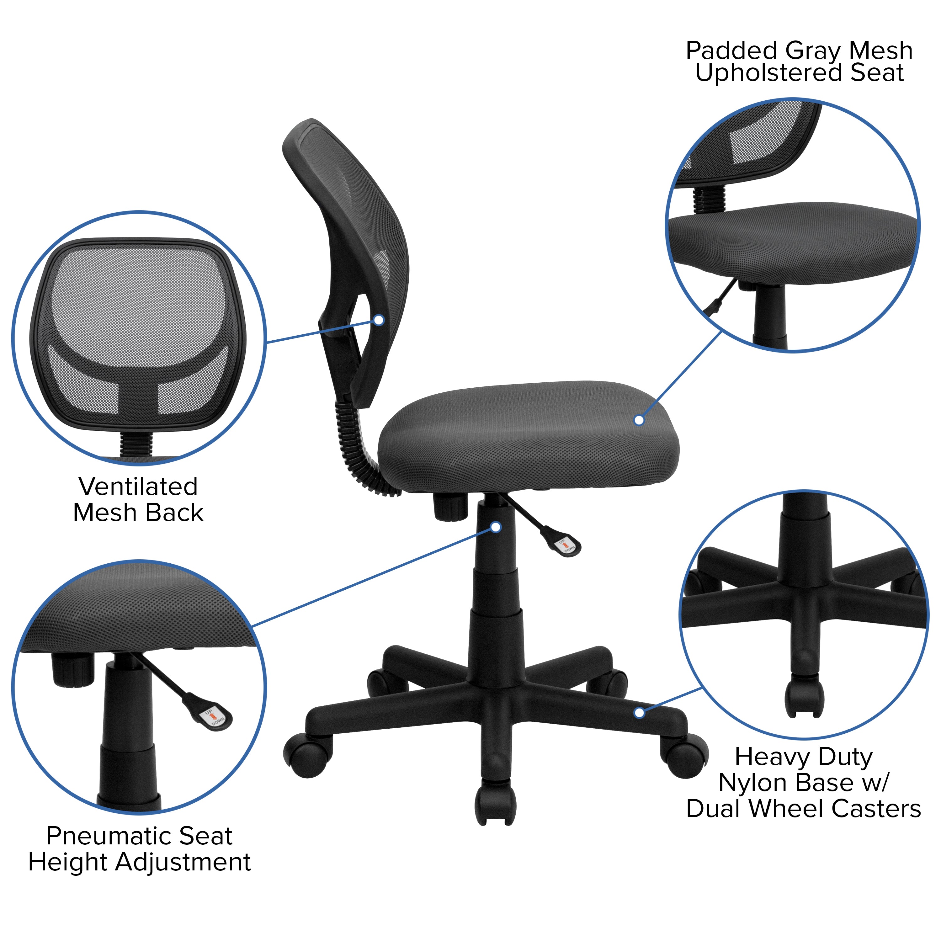 Low Back Mesh Swivel Task Office Chair with Curved Square Back
