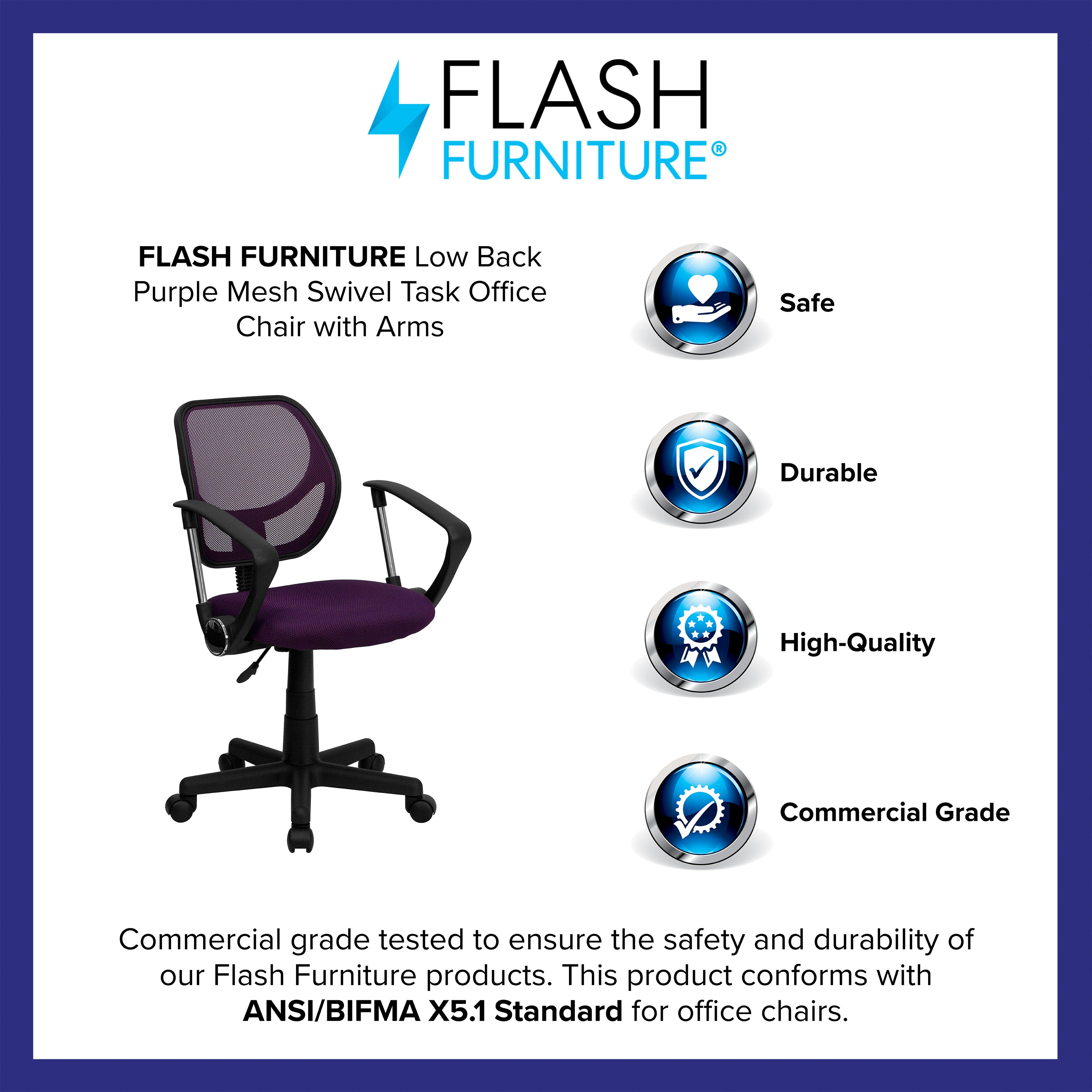 Low Back Mesh Swivel Task Office Chair with Curved Square Back and Arms