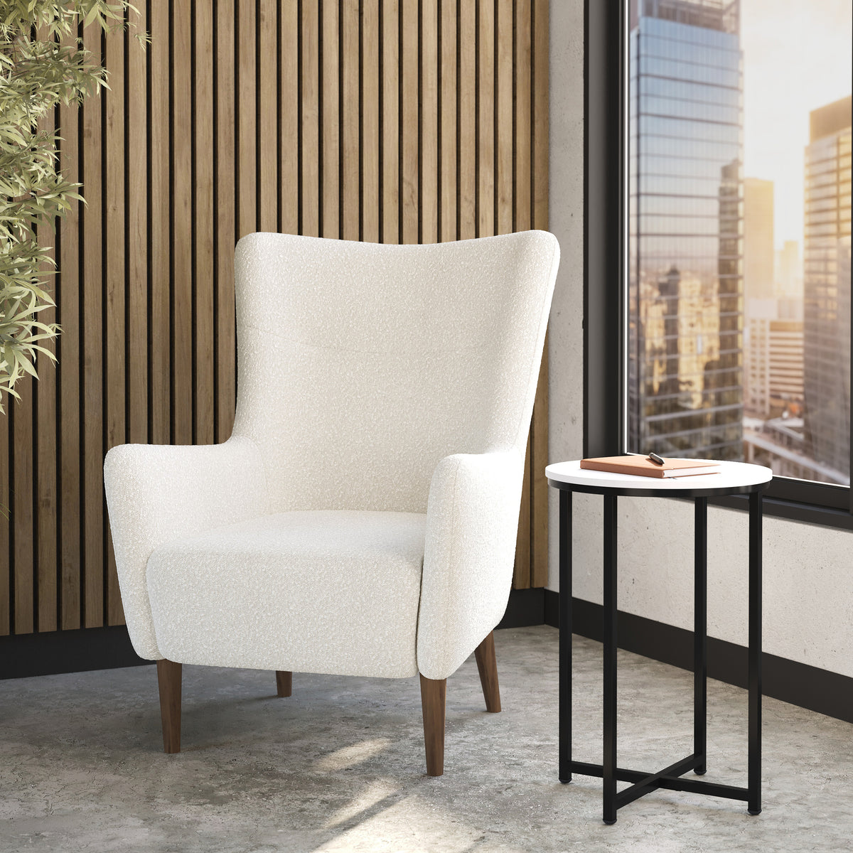 Connor Traditional Wingback Accent Chair, Commercial Grade Upholstery and Wooden Frame and Legs