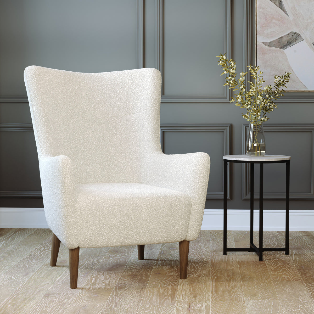 Connor Traditional Wingback Accent Chair, Commercial Grade Upholstery and Wooden Frame and Legs