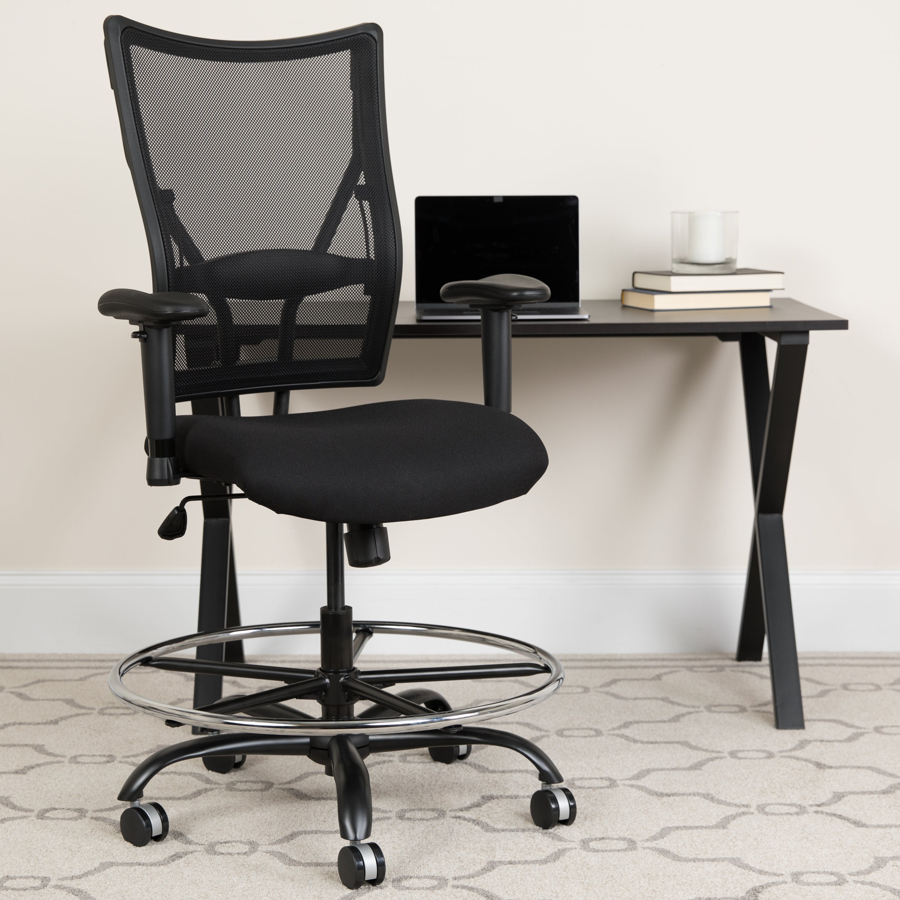 HERCULES Series 400 lb. Capacity Big & Tall Mesh Ergonomic Drafting Chair with Height Adjustable Arms-Big & Tall Office Chair-Flash Furniture-Wall2Wall Furnishings