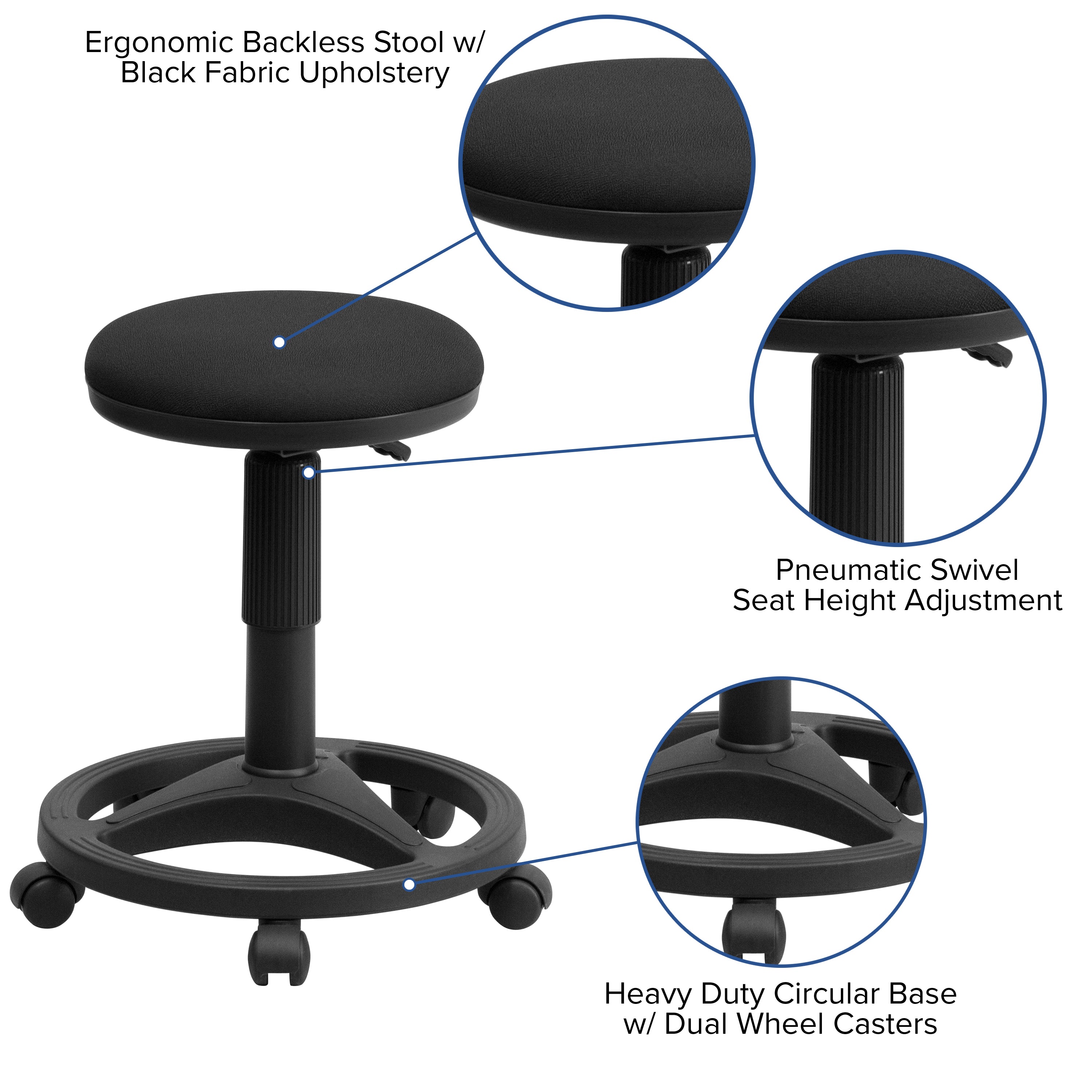 Ergonomic Stool with Foot Ring-Office Chair-Flash Furniture-Wall2Wall Furnishings