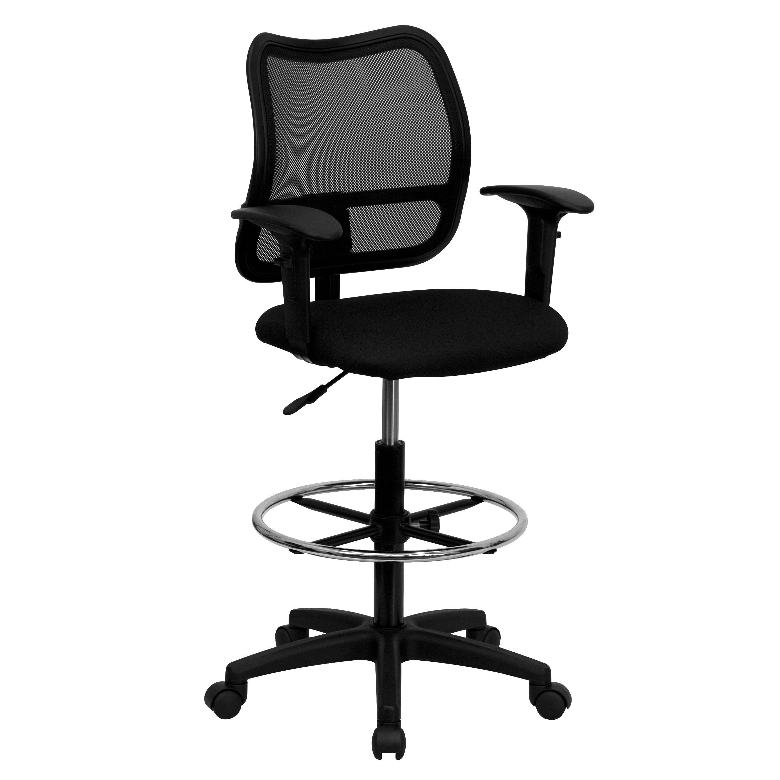 Mid-Back Mesh Drafting Chair with Adjustable Arms-Office Chair-Flash Furniture-Wall2Wall Furnishings