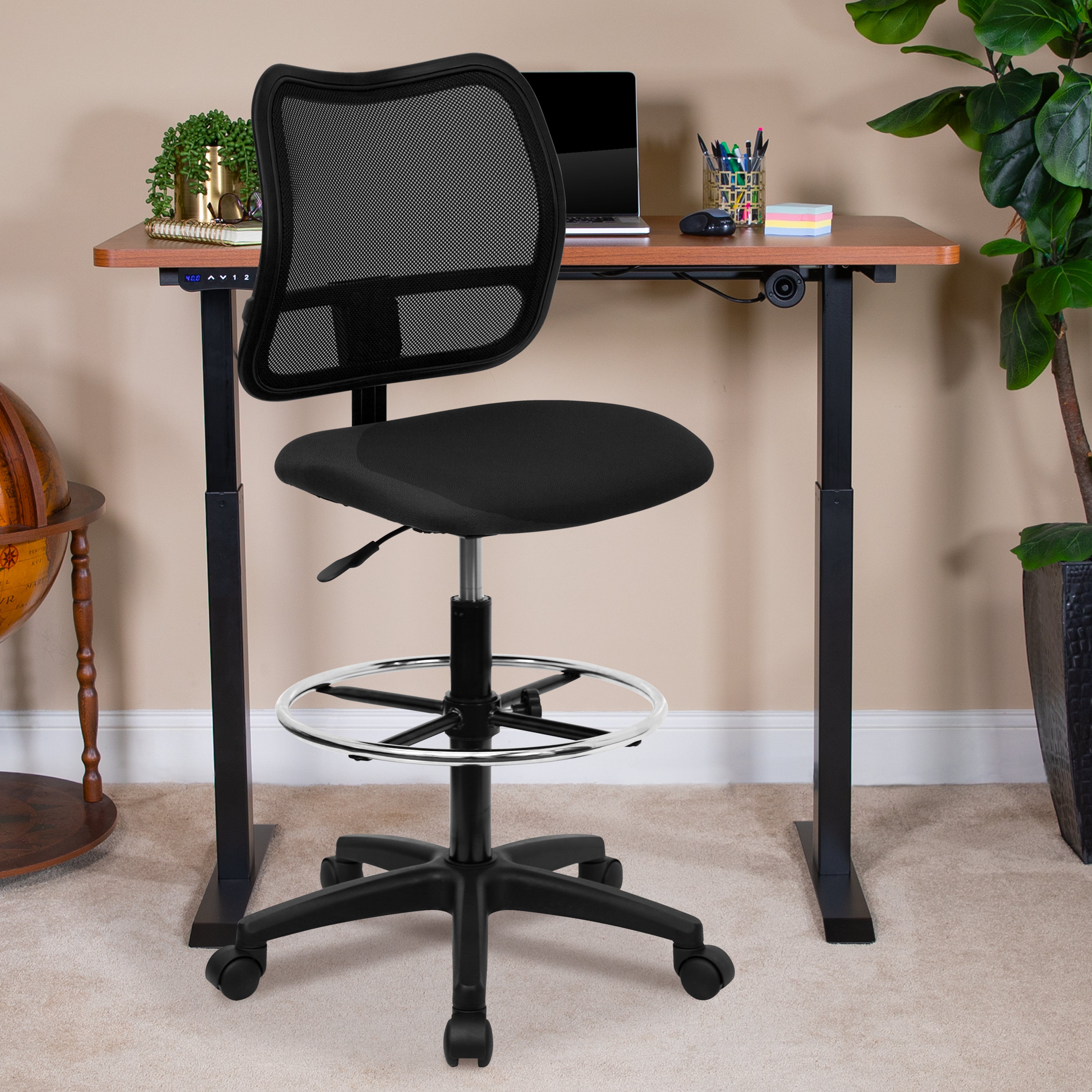 Mid-Back Mesh Drafting Chair-Office Chair-Flash Furniture-Wall2Wall Furnishings