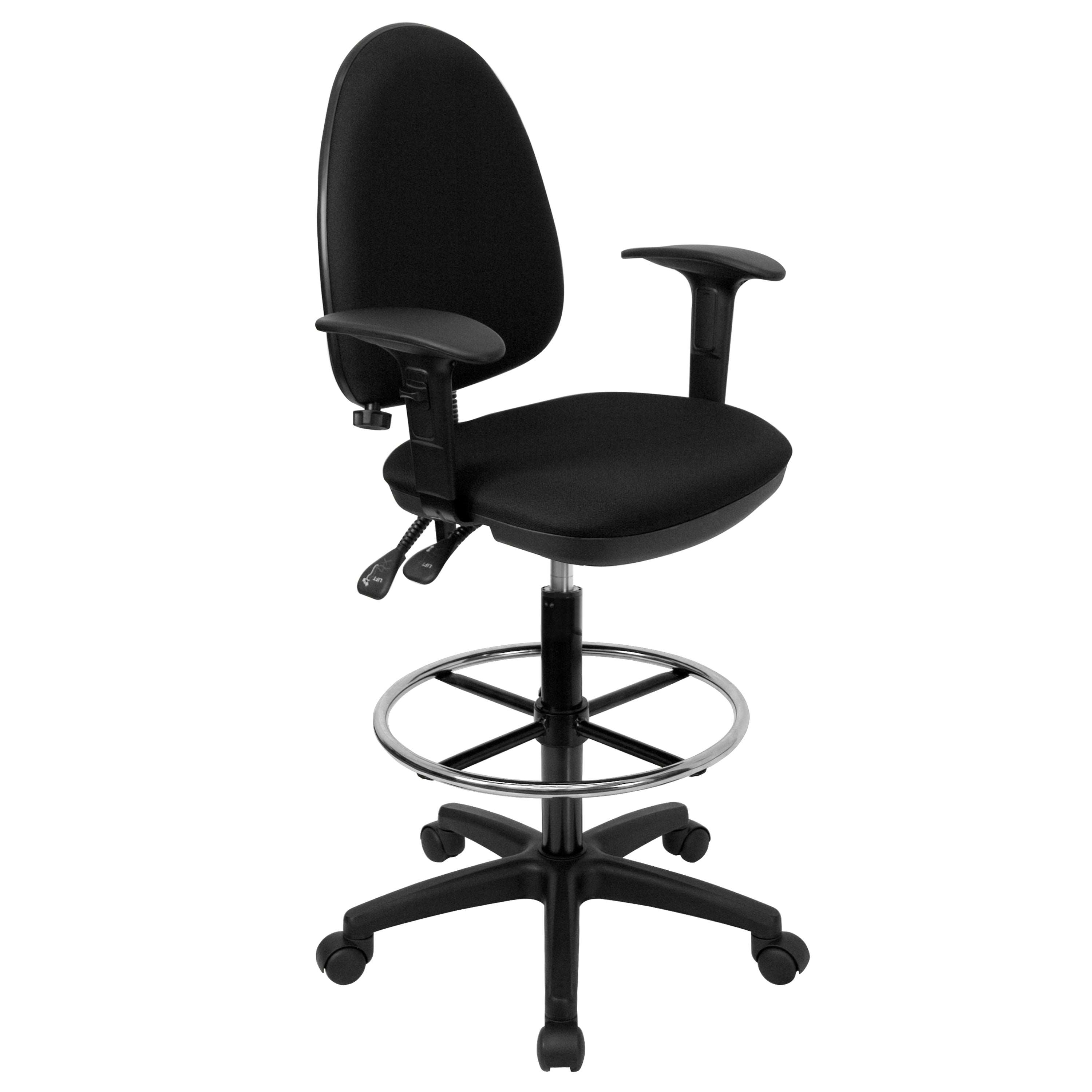 Mid-Back Multi-Functional Ergonomic Drafting Chair with Adjustable Lumbar Support and Height Adjustable Arms-Office Chair-Flash Furniture-Wall2Wall Furnishings