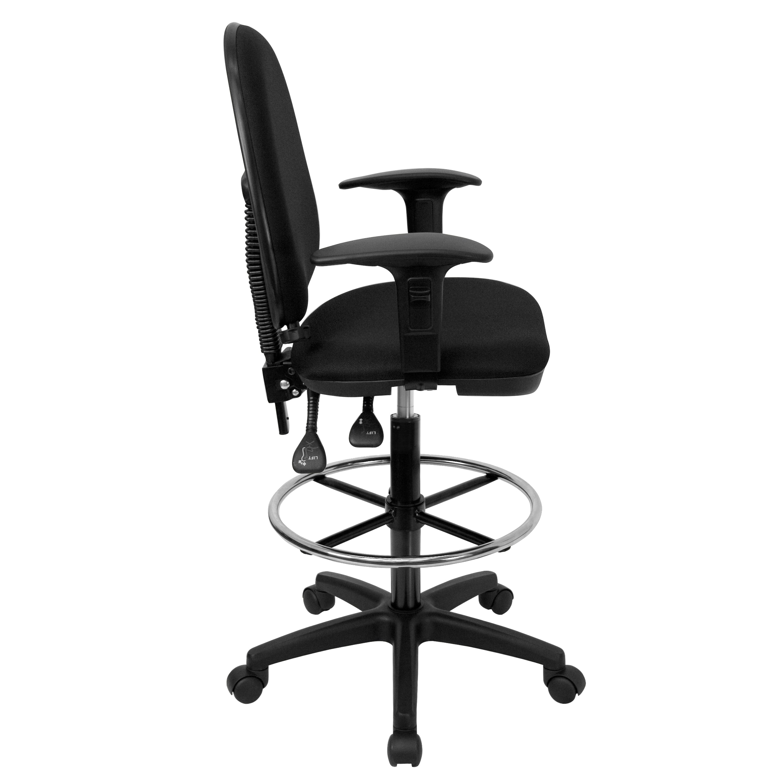 Mid-Back Multi-Functional Ergonomic Drafting Chair with Adjustable Lumbar Support and Height Adjustable Arms-Office Chair-Flash Furniture-Wall2Wall Furnishings