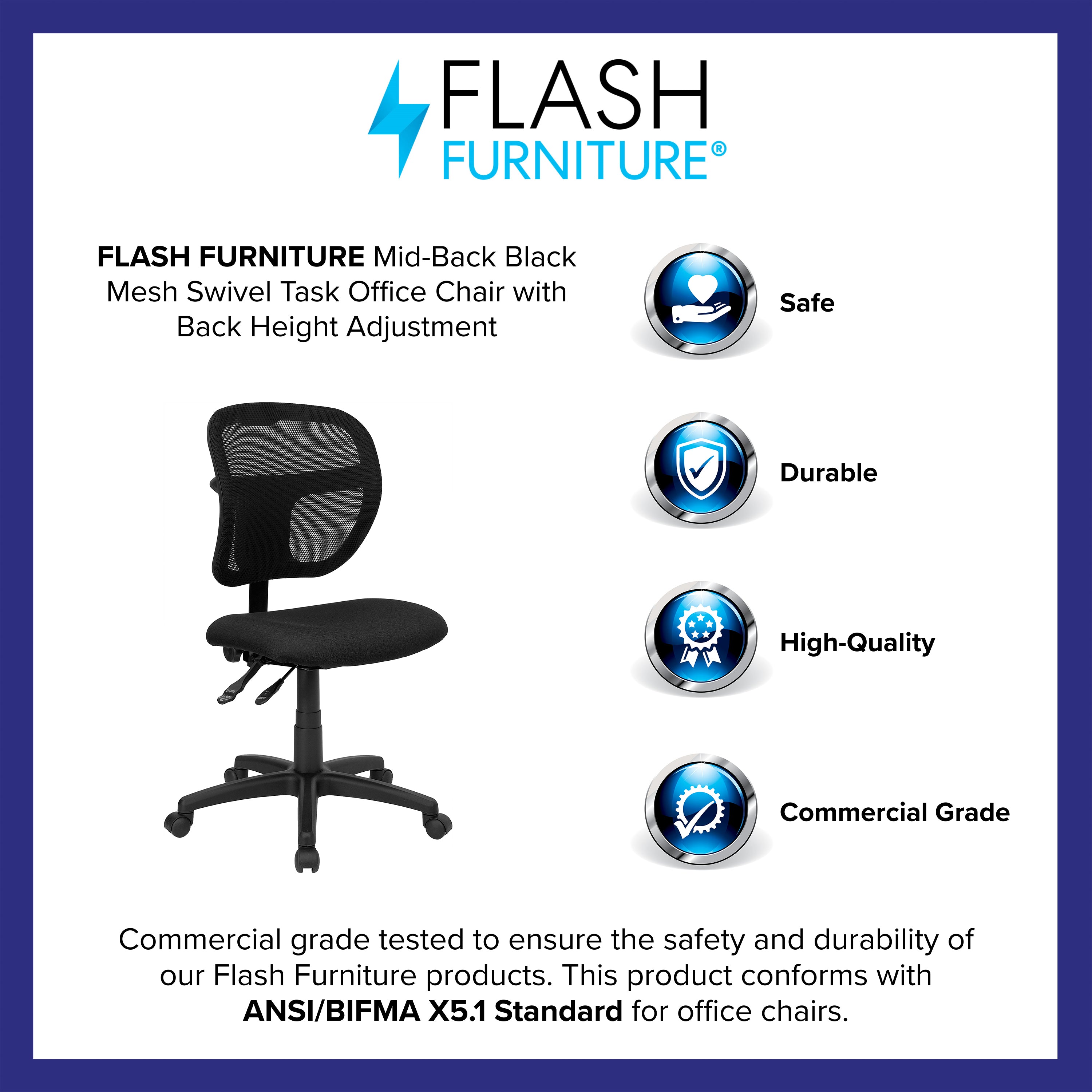 Mid-Back Mesh Swivel Task Office Chair with Back Height Adjustment-Office Chair-Flash Furniture-Wall2Wall Furnishings
