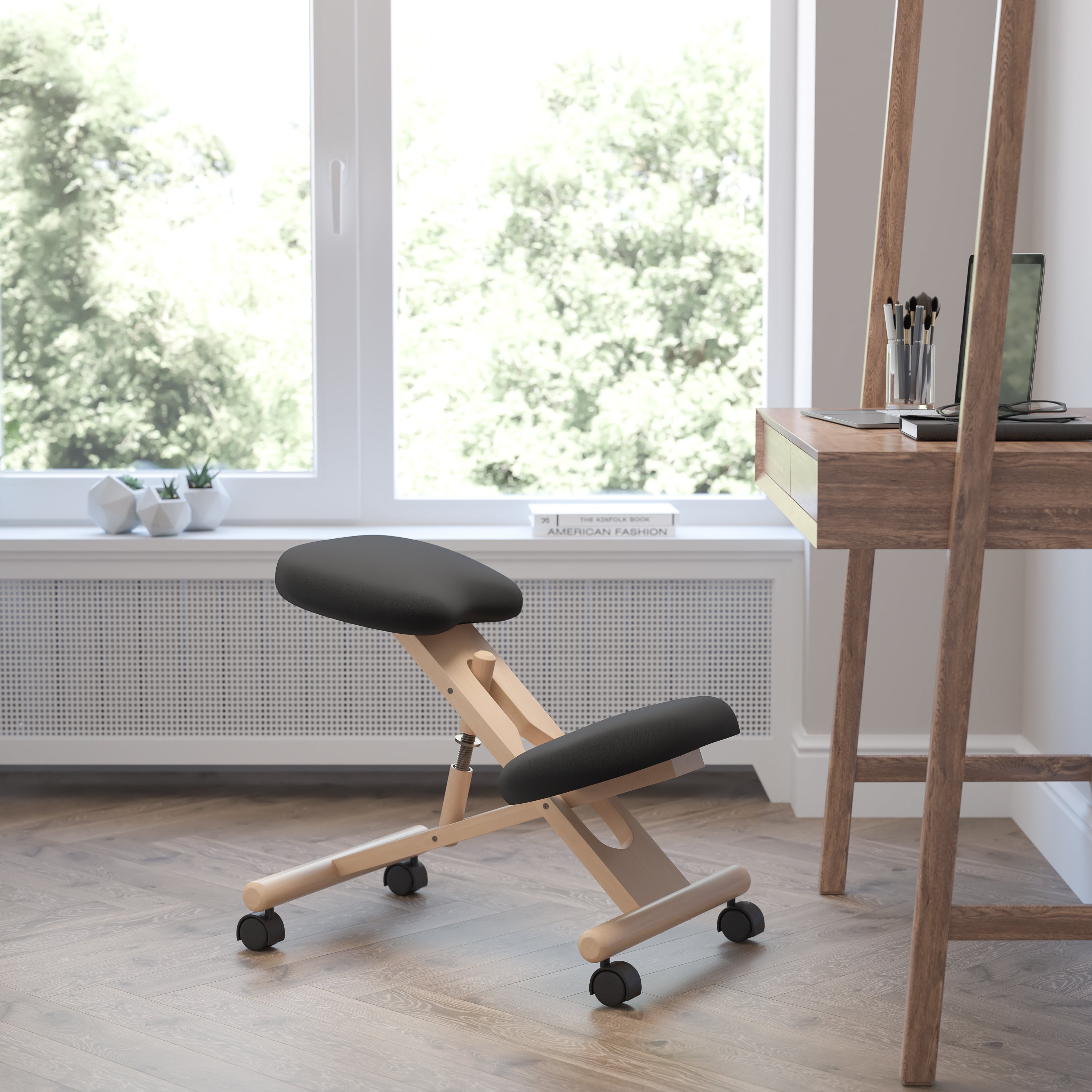 Mobile Wooden Ergonomic Kneeling Office Chair-Office Chair-Flash Furniture-Wall2Wall Furnishings
