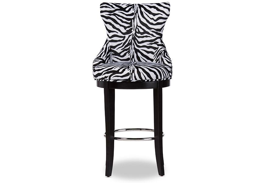 Peace Modern and Contemporary Zebra-print Patterned Fabric Upholstered Bar Stool with Metal Footrest