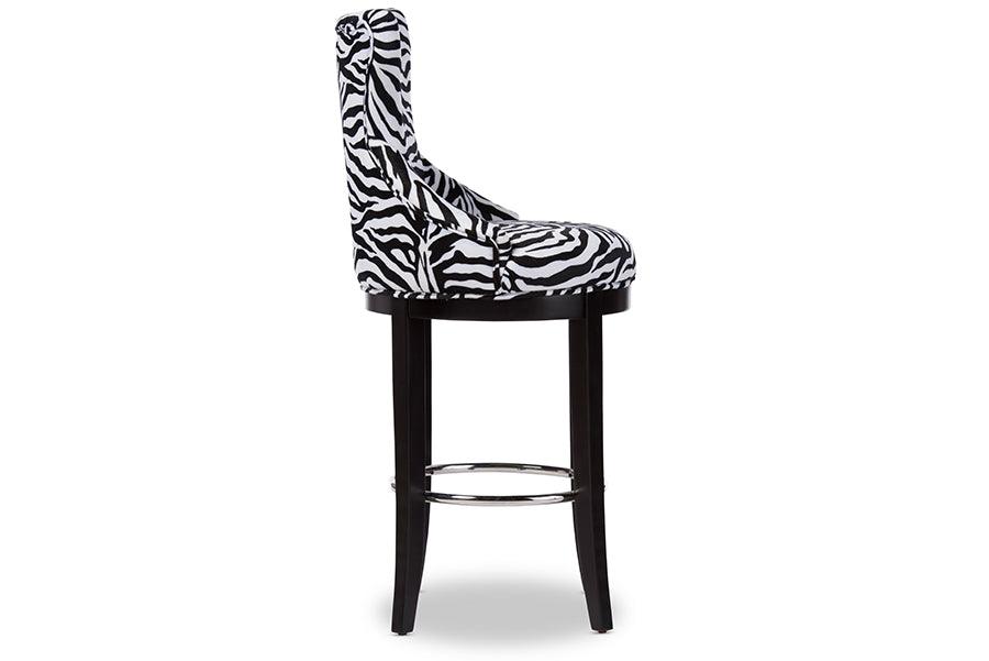 Peace Modern and Contemporary Zebra-print Patterned Fabric Upholstered Bar Stool with Metal Footrest