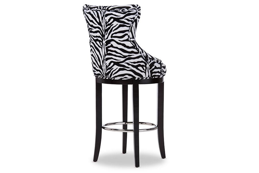 Peace Modern and Contemporary Zebra-print Patterned Fabric Upholstered Bar Stool with Metal Footrest